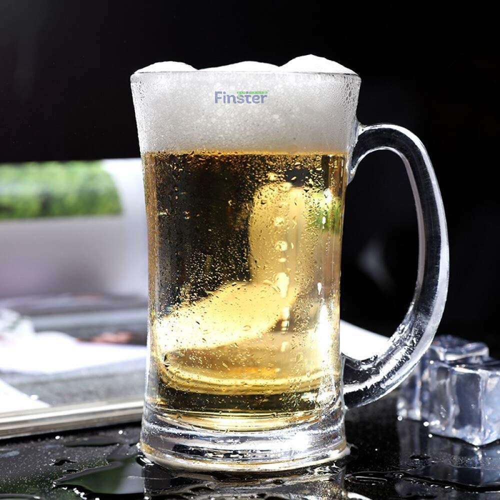FINSTER Glass Beer Mugs Set of 12-300 ml, Transparent Imported Bear Mug with Handle (Premium for Party Style) 5