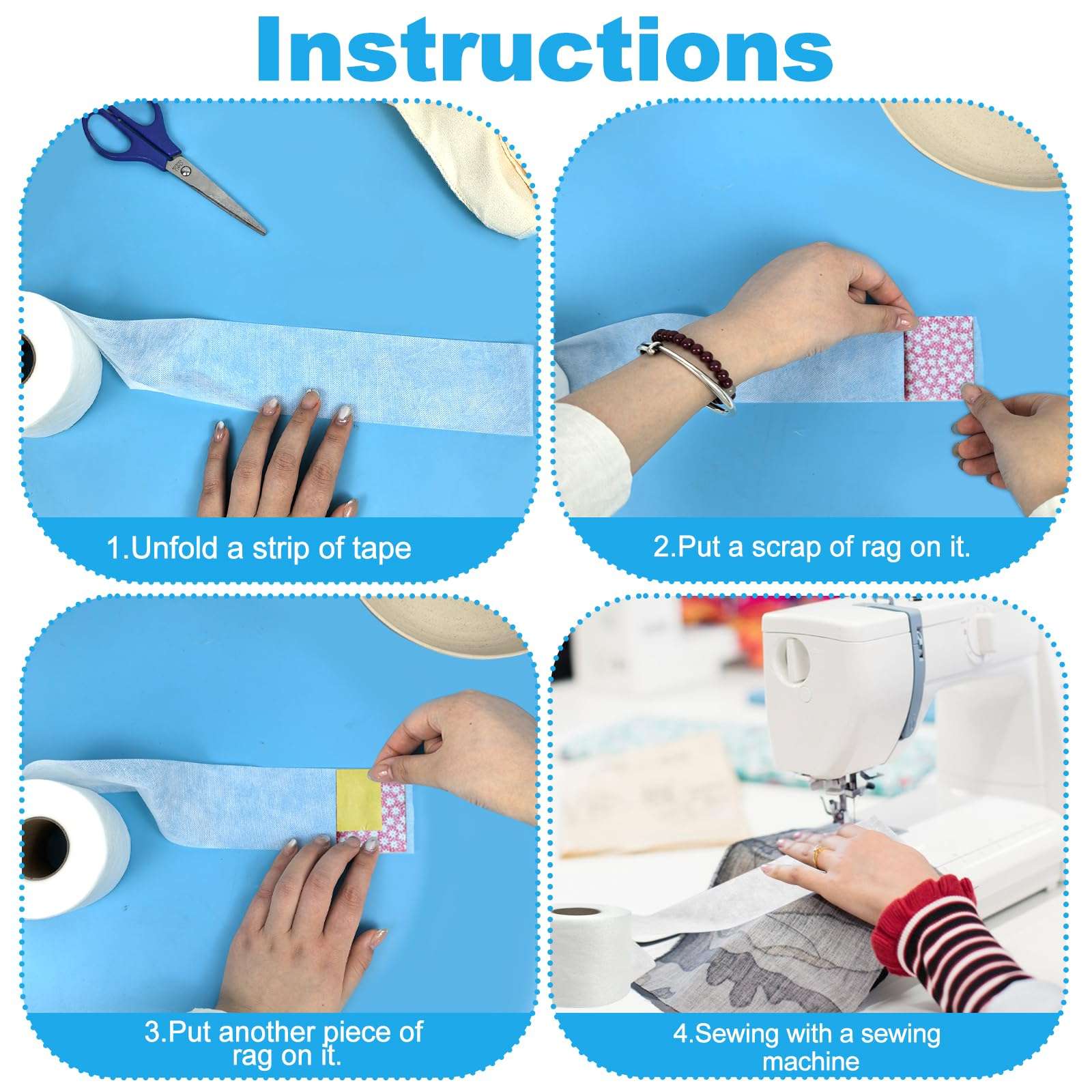 Foxtell 3 Rolls Diagonal Scrap Tape for Quilting- Water Soluble Non-Woven Tape, 2.5 Inches 25 Yards 5