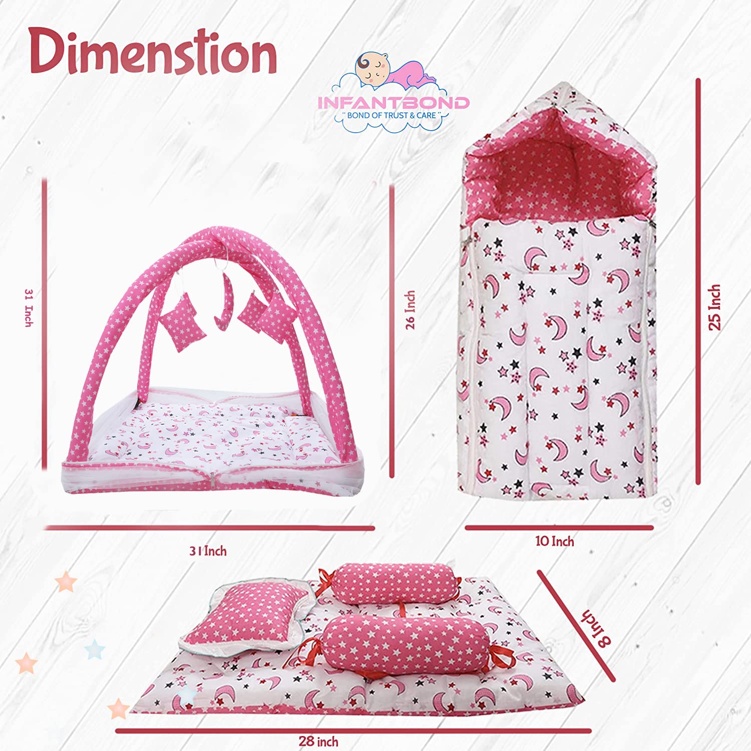 Infantbond New Born Baby All in One Bedding Essential | Baby Bed | Baby Carry Bag | Pack of 10 (Pink Moon) 4