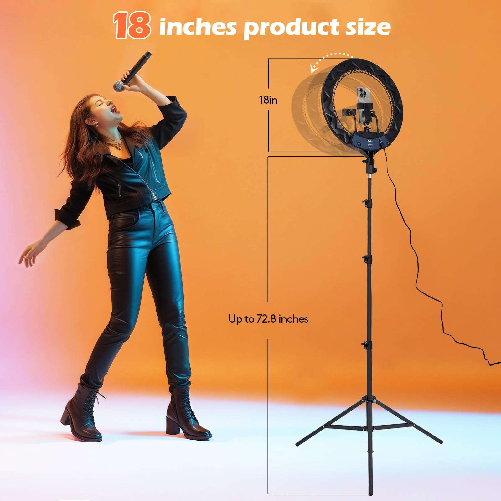 GWO 18 inch LED Ring Light with Tripod Stand 6000K Dimmable Makeup Selfie Light with Touch Panel Phone Holders for YouTube Vlog Video Shooting Include Carrying Bag and Remote Control CRI>90 3