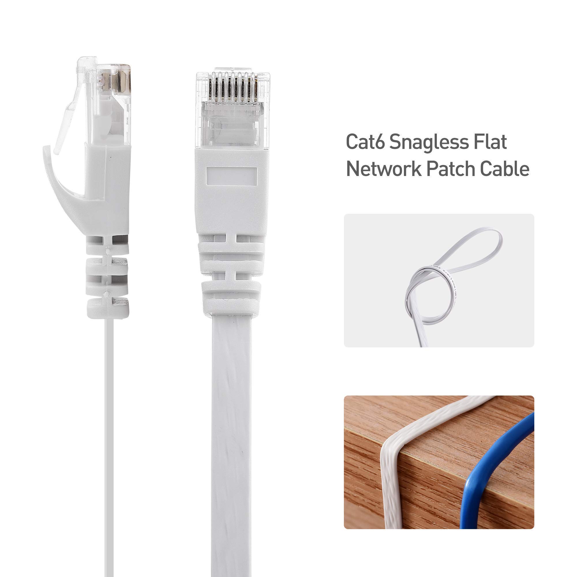 Cable Matters Snagless Cat6 Ethernet Cable (Cat6 Cable, Cat 6 Cable) in Blue 20 ft & Cat6 Flat Ethernet Cable in White 50 ft 6