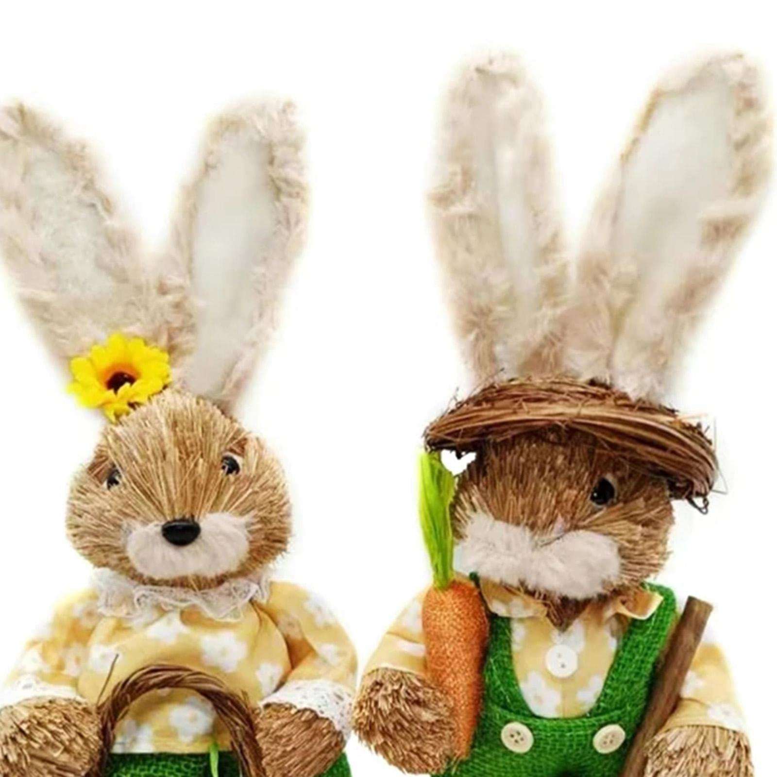 ACRA Cute Straw Rabbit Easter Farmer Bunny Figure for Wedding Party Decor 30 3