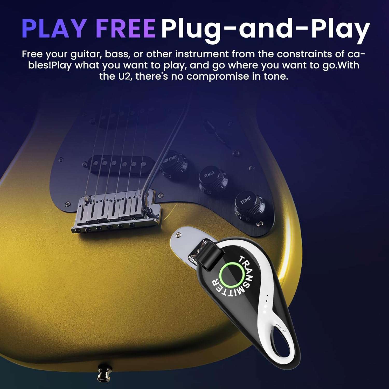 SolWoods Wireless Guitar System 2.4 GHz, Professional Starter Rechargeable Audio Wireless Guitar Transmitter Receiver for Guitar, Bass, Electronic Instruments (H1) 3