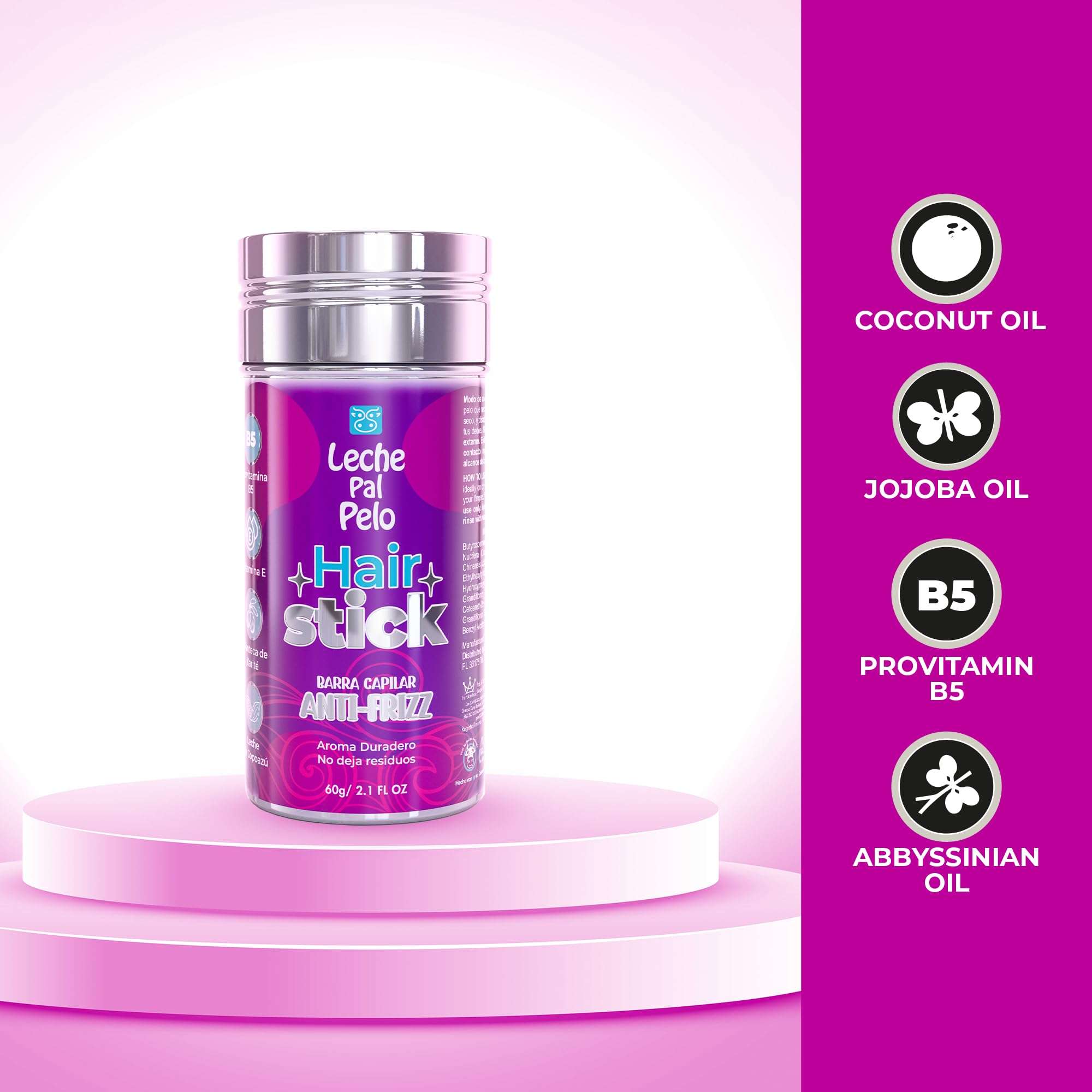 Leche Pal Pelo Hair Stick - Frizz-Free Control with Vitamin C, Shea Butter, Provitamin B5, and Copazu Milk for Sleek Styles, 2.1 oz. 3