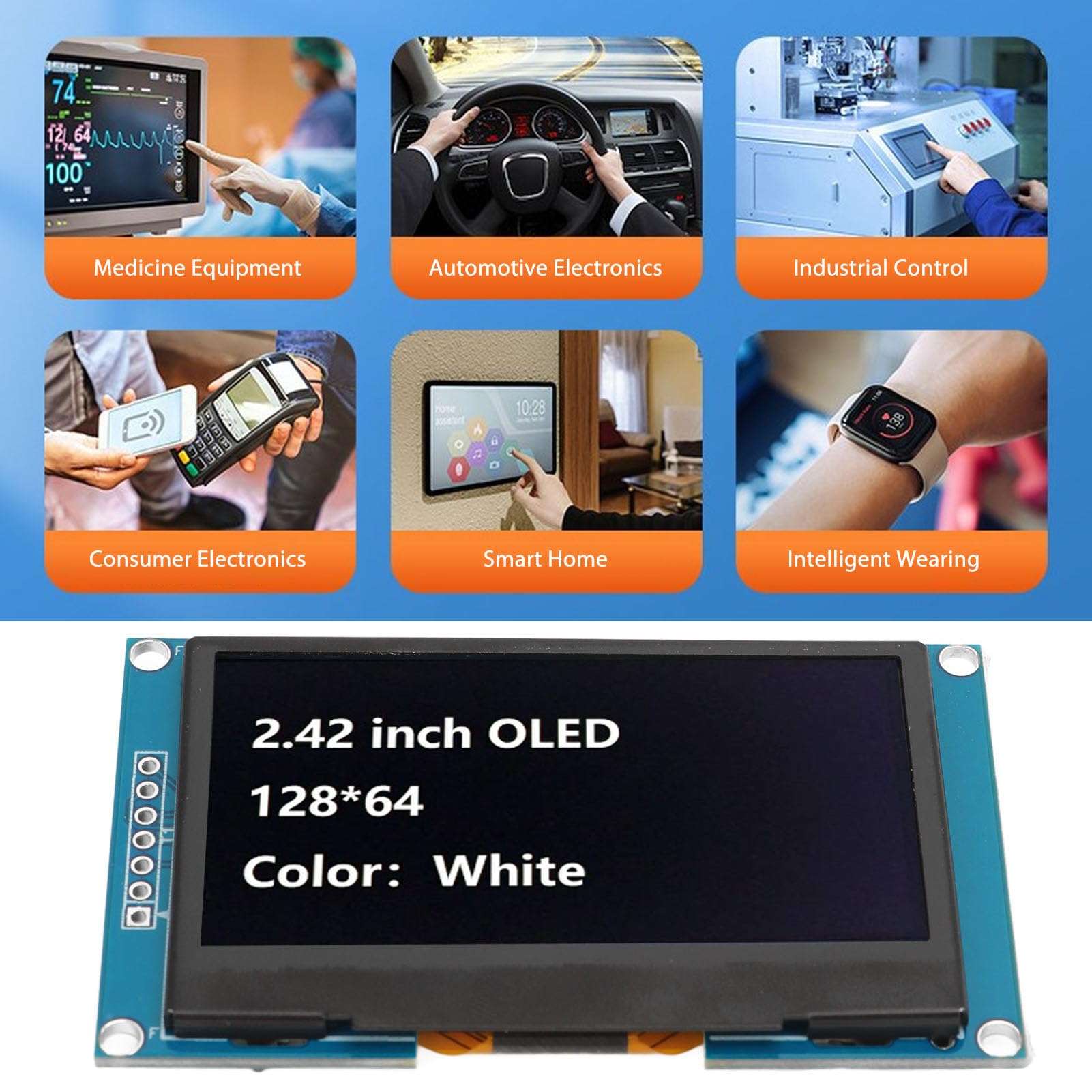 Display Module, Bright Organic Light Emitting Diode Module 2.42in SSD1309 Drive IC SPI Serial Port Wide Compatibility for ESP8266 (MRA091A White) 4