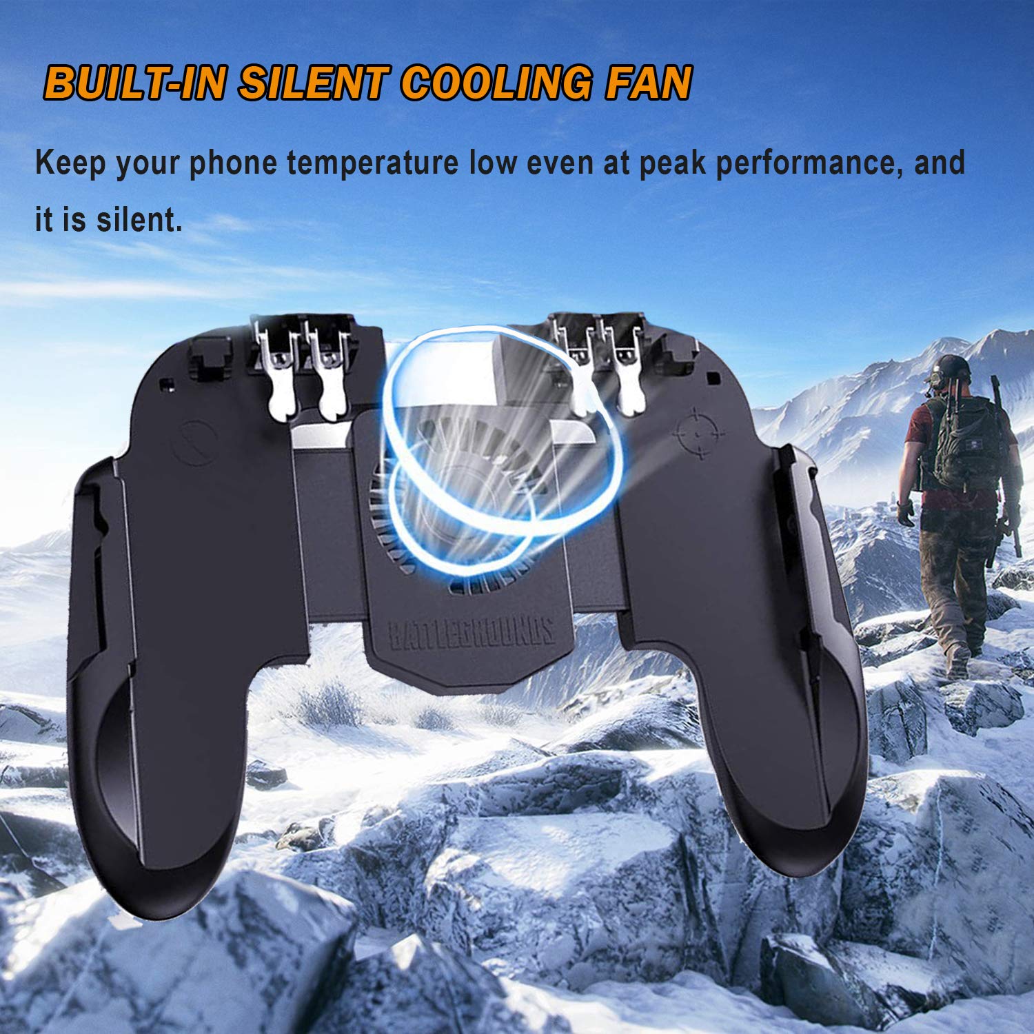 Mobile Game Controller with Cooling Fan/Phone Holder, Phone Gamepad for PUBG/Fortnite/Call of Duty, Tomoda L1R1 Mobile Triggers for 4.7”-6.5” iOS Android Phones 3