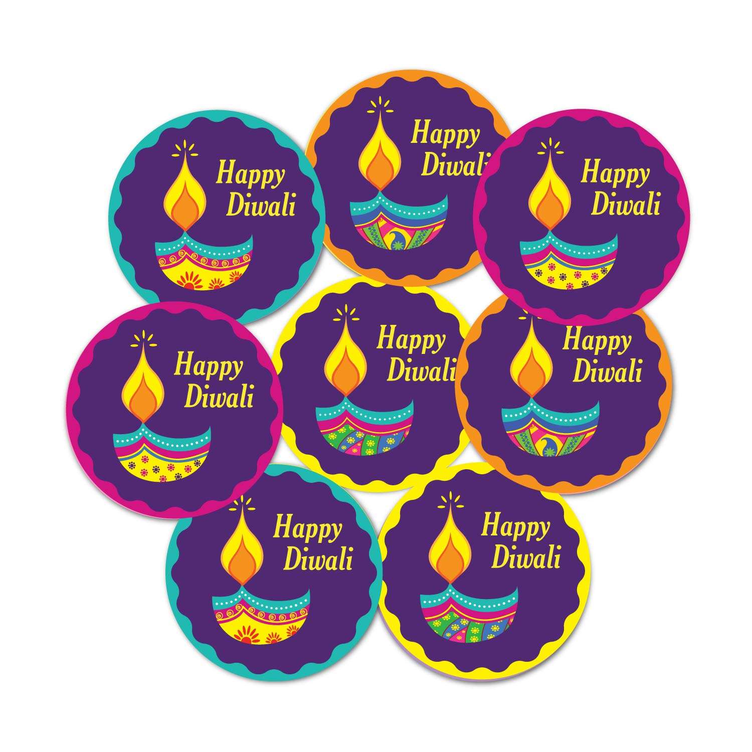 weRevel Happy Diwali Party Stickers, 40 Count, 2 Inches, Round, 4 Unique Designs 1