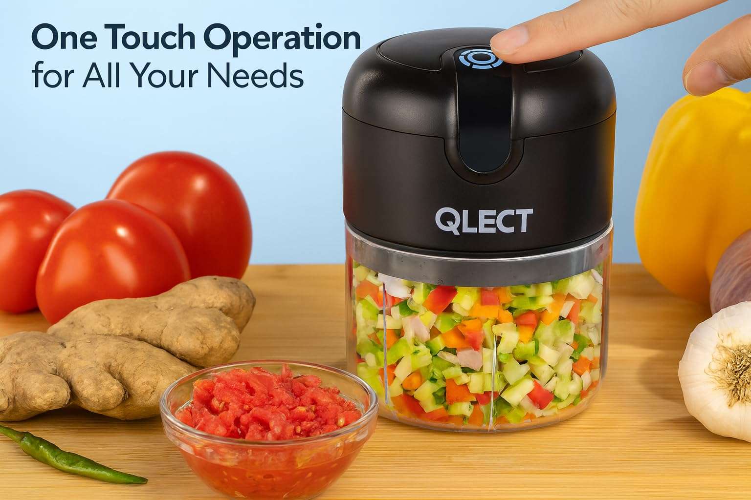 QLECT Electric Mini Chopper, USB Rechargeable Garlic Chopper with Stainless Steel Blades, Portable Food Processor for Onion, Nuts, Ginger, Vegetables & Baby Food (250ml, Black) 4