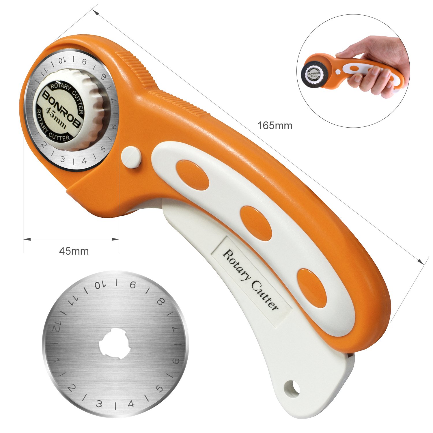 BONROB 45mm Rotary Cutter and Mat Set, Fabric Cutter Quilting Kit with 12x18 Inch (A3) Double Sided Cutting Mat and 1 PCS Replacement Blade for Crafting, Sewing, Patchworking, Knitting BO004 3