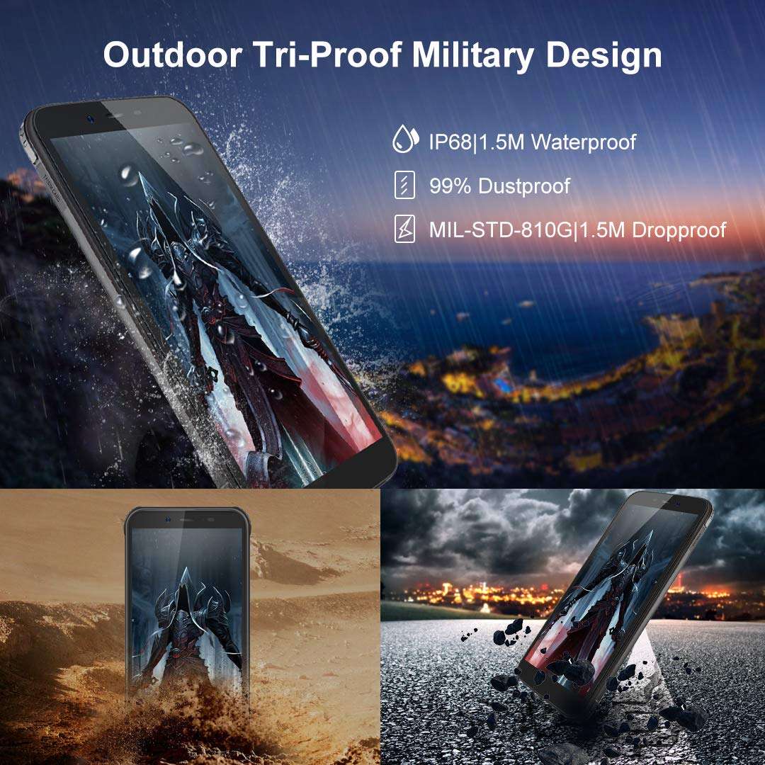 Blackview BV5500 Pro Rugged Cell Phone Unlocked 4G LTE, 5.5 inches, MT6739, 4400mAh Battery, 3+16GB, Android 9 Mobile Phones, IP68 Waterproof Outdoor Smartphone,Dual SIM/NFC/GPS, AT&T/T-Mobile-Black 4