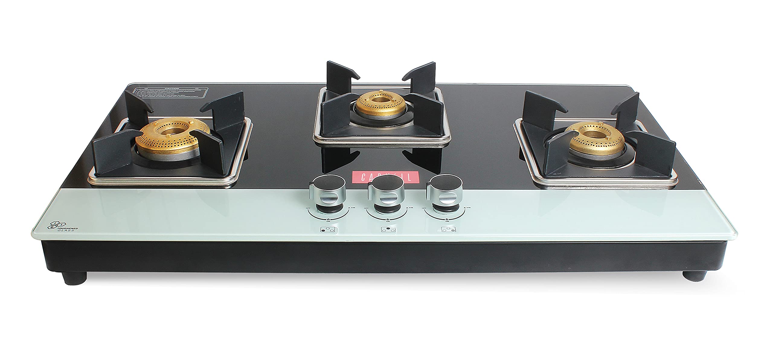 Carysil CT-01 Glass Top 3 Burner Hob top, Manual Ignition, Top Knob, Black 1
