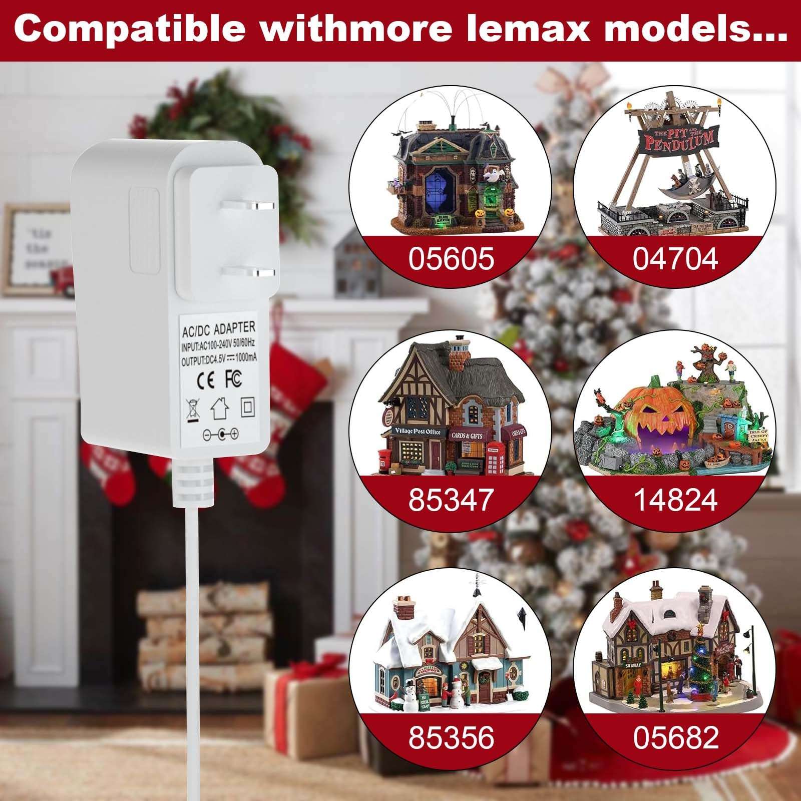 4.5V Power Adapter, for Lemax Christmas Lights and Halloween Lighting Accessories: 64517 74269 74274 674707 74295 84428 44242 94565 94566 94527 94563 94564 44241 (4 Output Connectors) 3