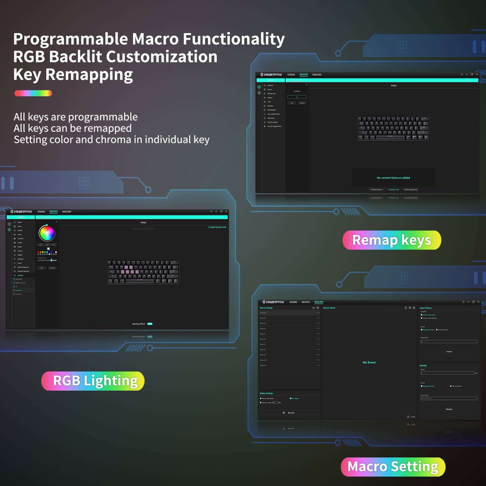 Punkston TH61 60% Mechanical Gaming Keyboard,RGB Backlit Wired Ultra-Compact Mini Mechanical Keyboard Full Keys Programmable Black (Optical Red Switch) 6