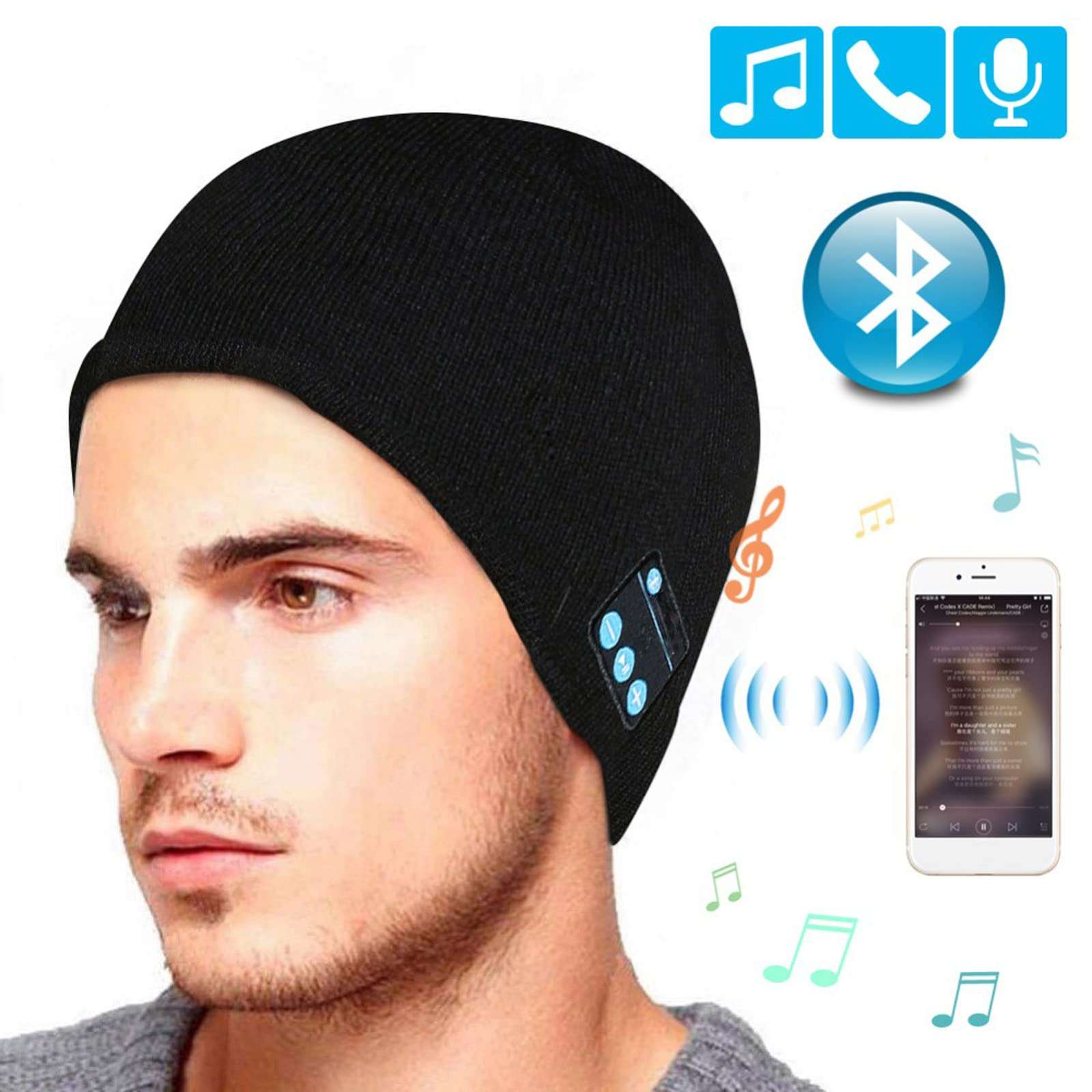 Bluetooth Beanie Bluetooth 5.0 Wireless Winter Music Hat w/Built-in Stereo Speaker and Mic, Unique Christmas Tech Gag Gifts for Boyfriend/Men/Women/Mom/Dad/Christmas Stocking Stuffers Birthday Unisex 4