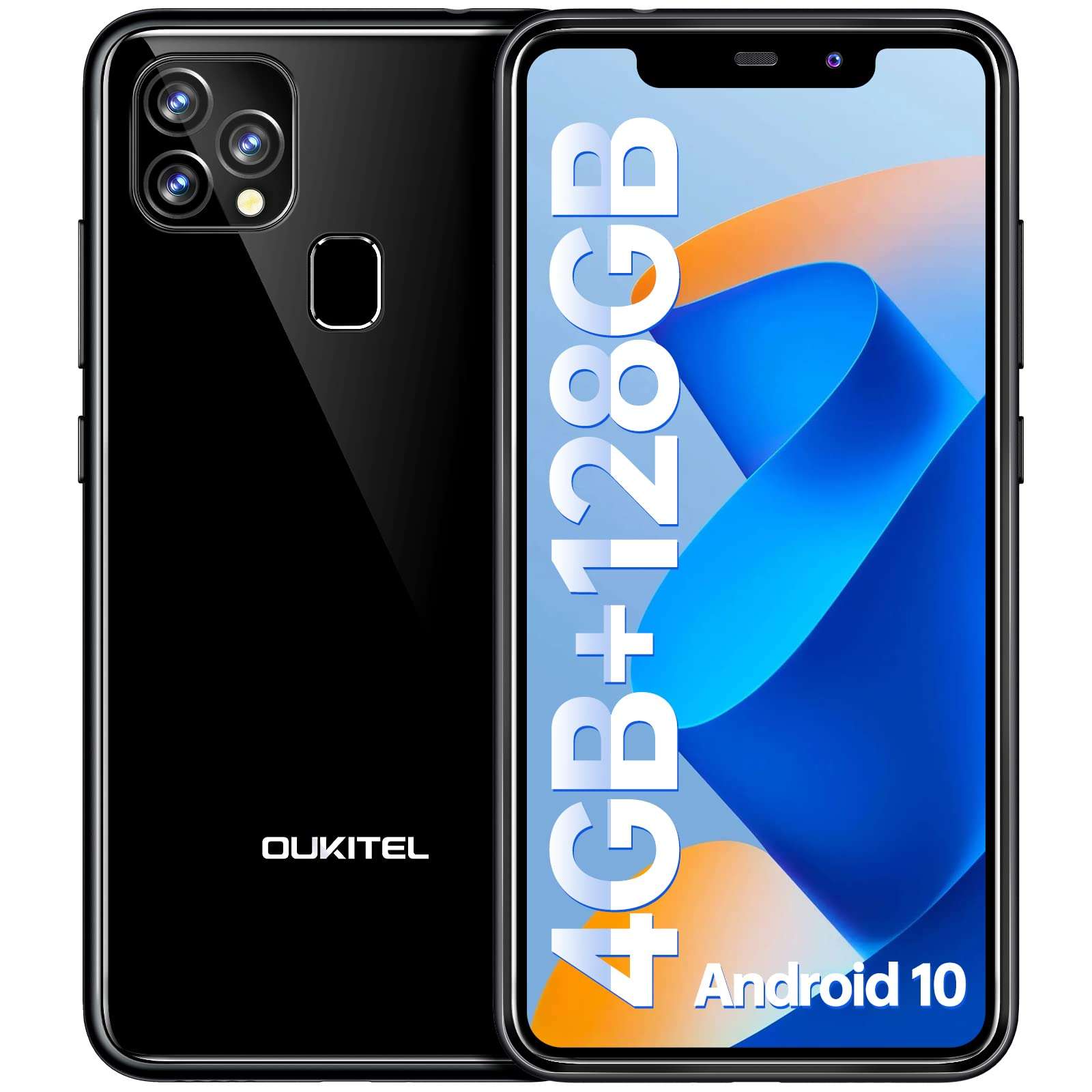 OUKITEL C22 Unlocked Cell Phone, 2021 Dual SIM Smartphone 5.86 Inch HD Screen+, 4GB+128GB Android 10 T-Mobile, Rear 3 Camera Face/Fingerprint ID(Black) 1