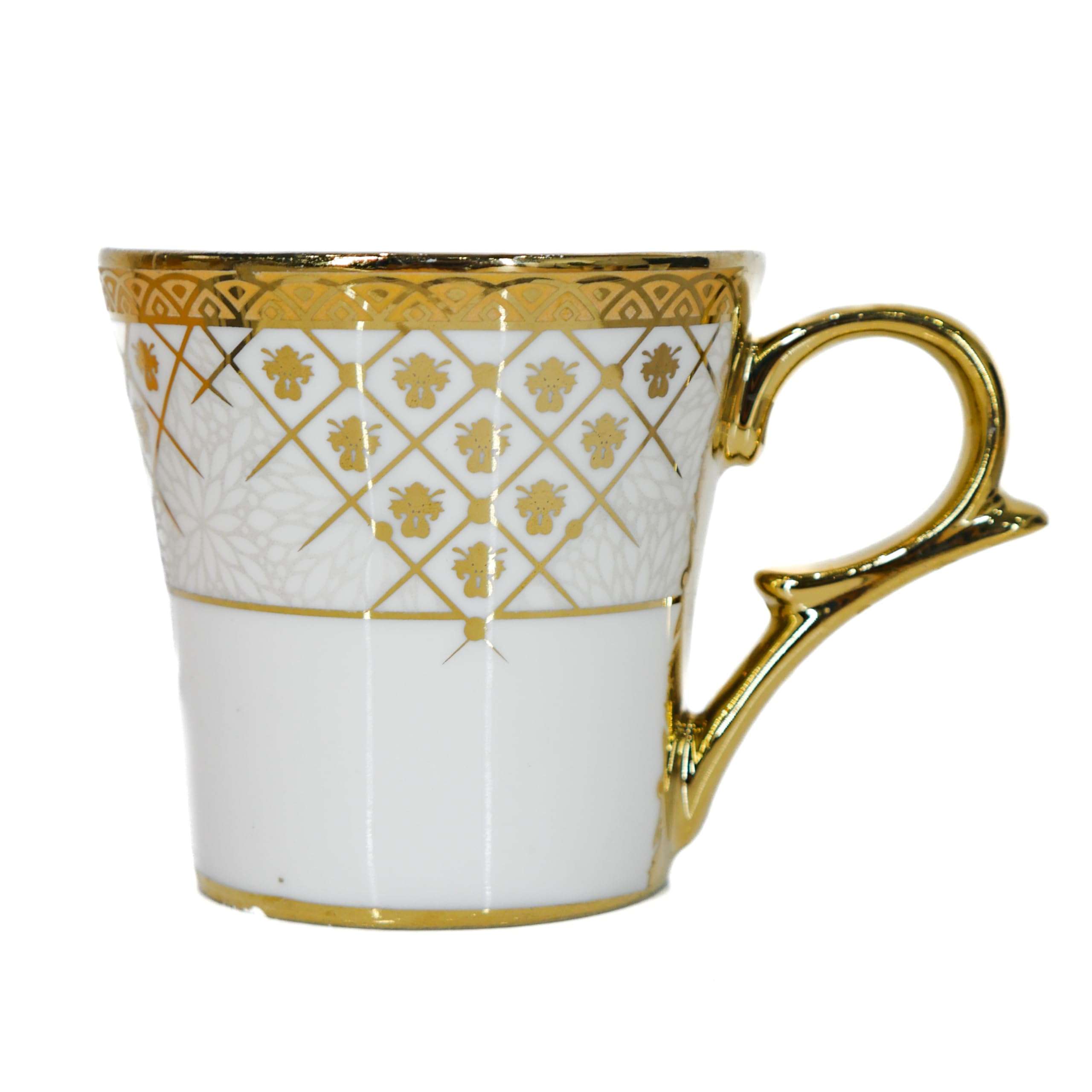 Femora Premium Golden Rajasthani Mandana Design Ceramic Coffee & Tea Cup Set of 4, 160 ML 6