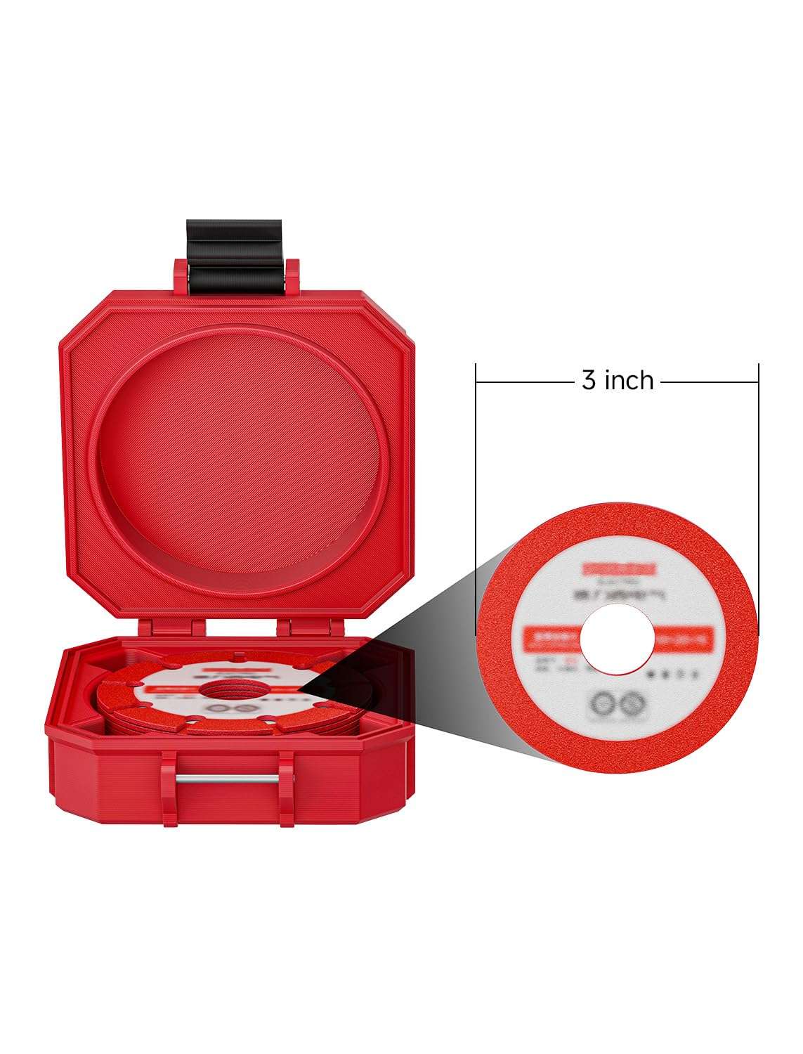 3'' Angle Grinder Cutting Blade Storage Box, Red Portable Wheel Organizer Case for Cutting 3