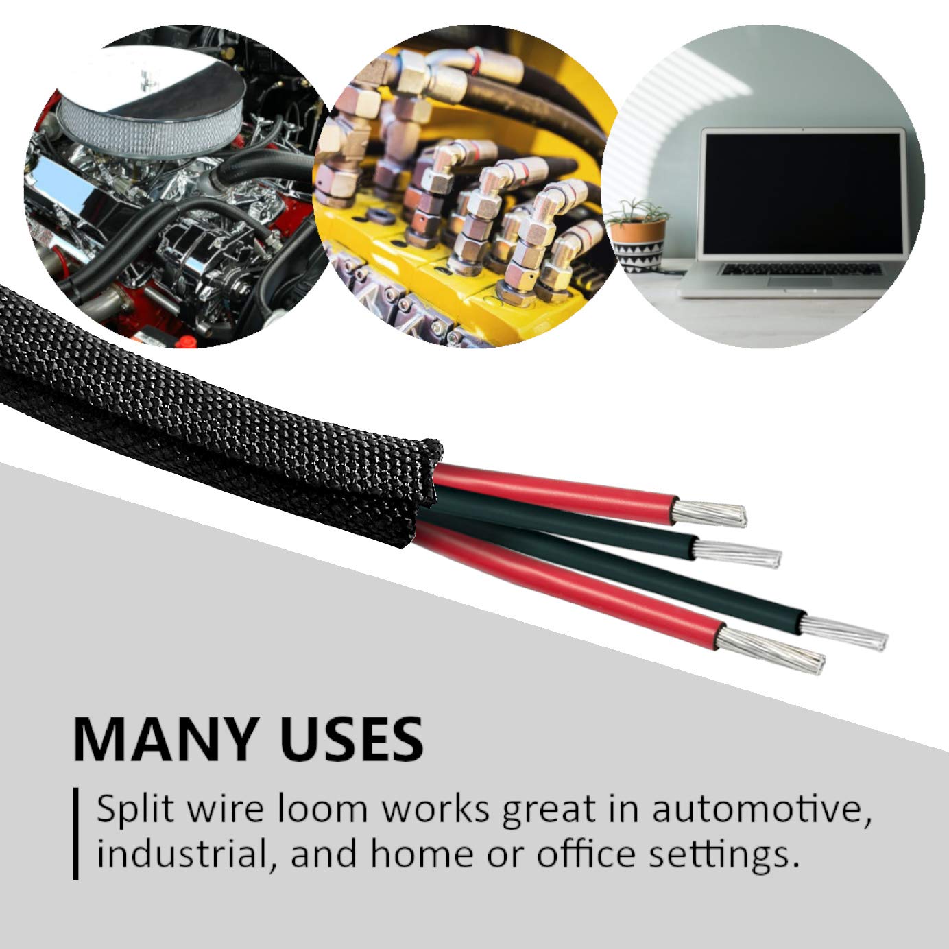 MGI SpeedWare Woven Mesh Split-Sleeve Wire Loom for High-Temperature Automotive Harness and Home Cable Management - 25 feet (1/8") 5