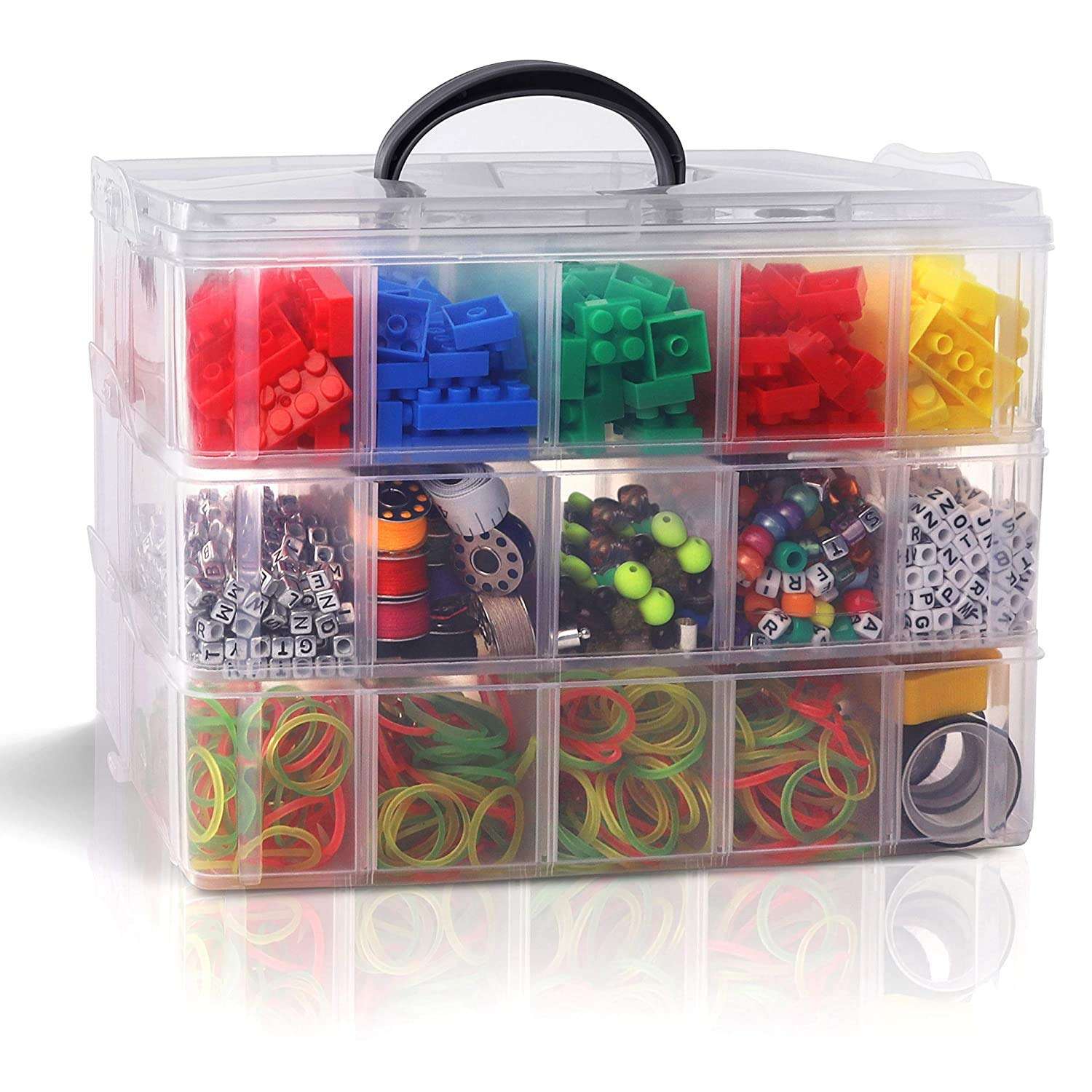 REETIK FASHION HUB 3 Layers 30 Grid Detachable Desktop Storage Box Transparent Plastic Storage Box Jewelry Organizer Holder Cabinets for Small Objects (30 Grid/Multicolor) 6