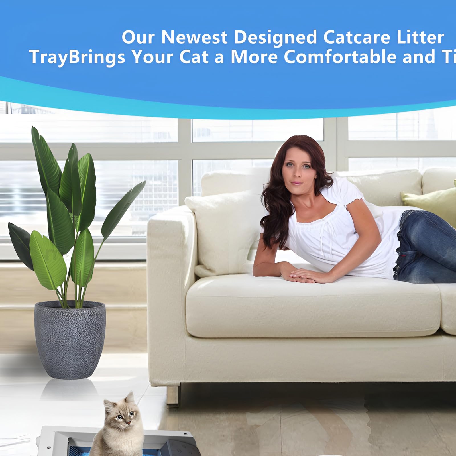 Reusable Litter Tray Compatible with Petsafe ScoopFree Cat Litter Box Tray,Self-Cleaning Cat Litter Boxes,with Free Scoop, New Designed Never Absorbs Odor, Stains, or Rusts,Easy Clean-Grey 5