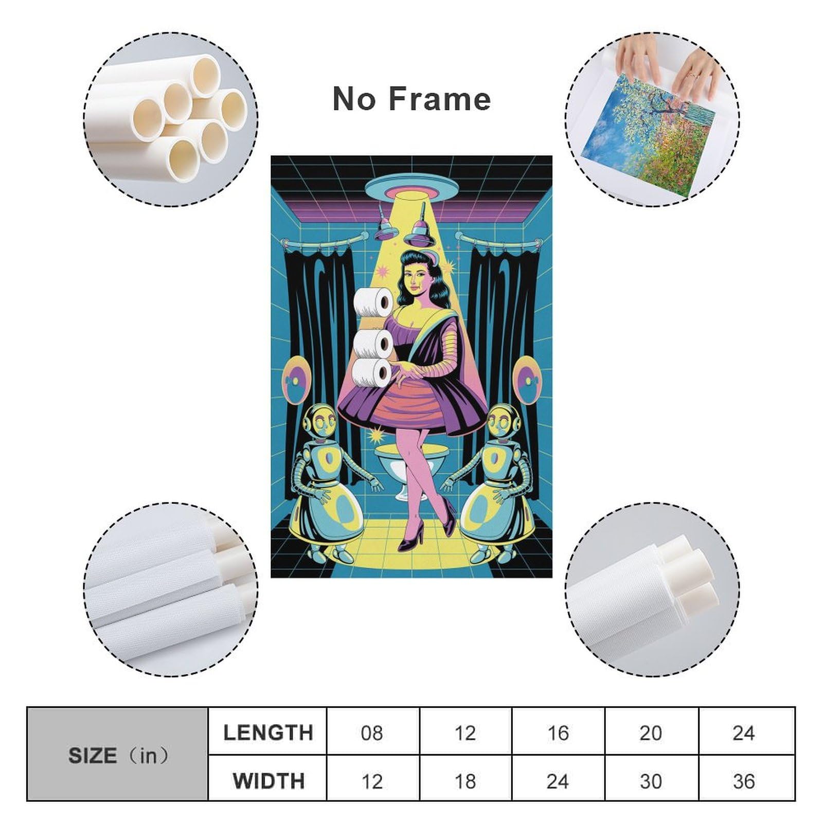Whimsical Bathroom Decor UFO Scrubber Beehive Hair & Atomic Age Blacklight Curtains Canvas Poster Unframe-style 16x24inch(40x60cm) 3