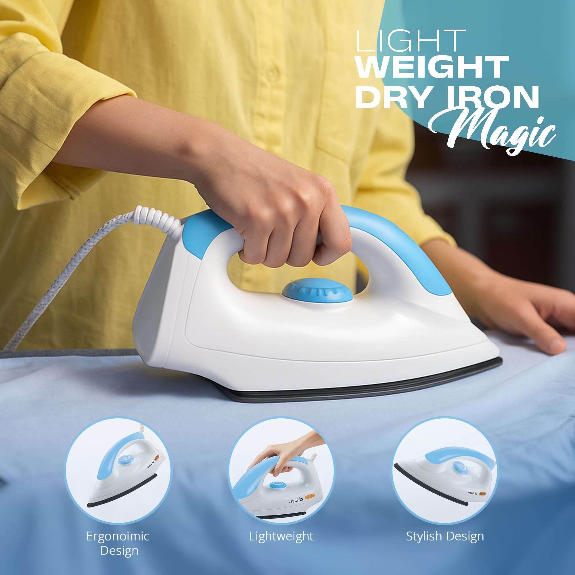 IBELL MAGIC 1000 Watts Dry Iron for Clothes with 3 Years Warranty, Non-Stick Soleplate, Adjustable Temperature Control, Shock Proof Body, Pilot Lamp Indicator, Compact and Lightweight Design 6