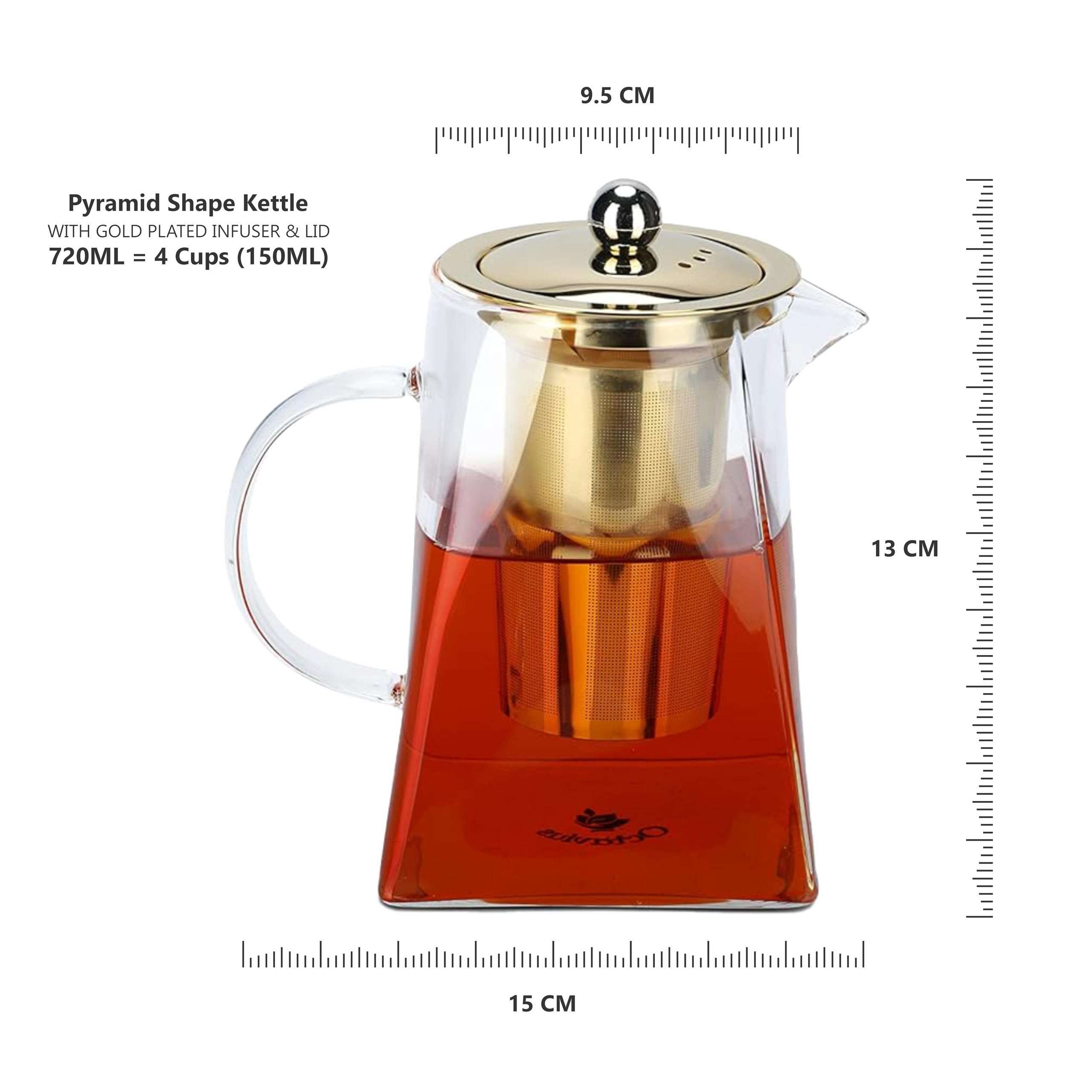 Octavius Pyramid Glass Tea Pot with Gold-Plated Infuser – 720ml | Borosilicate, Heat Resistant | Removable Lid & Infuser | Green & Loose Leaf Tea Maker | for 4 Cups | New Premium Gift Box. 3