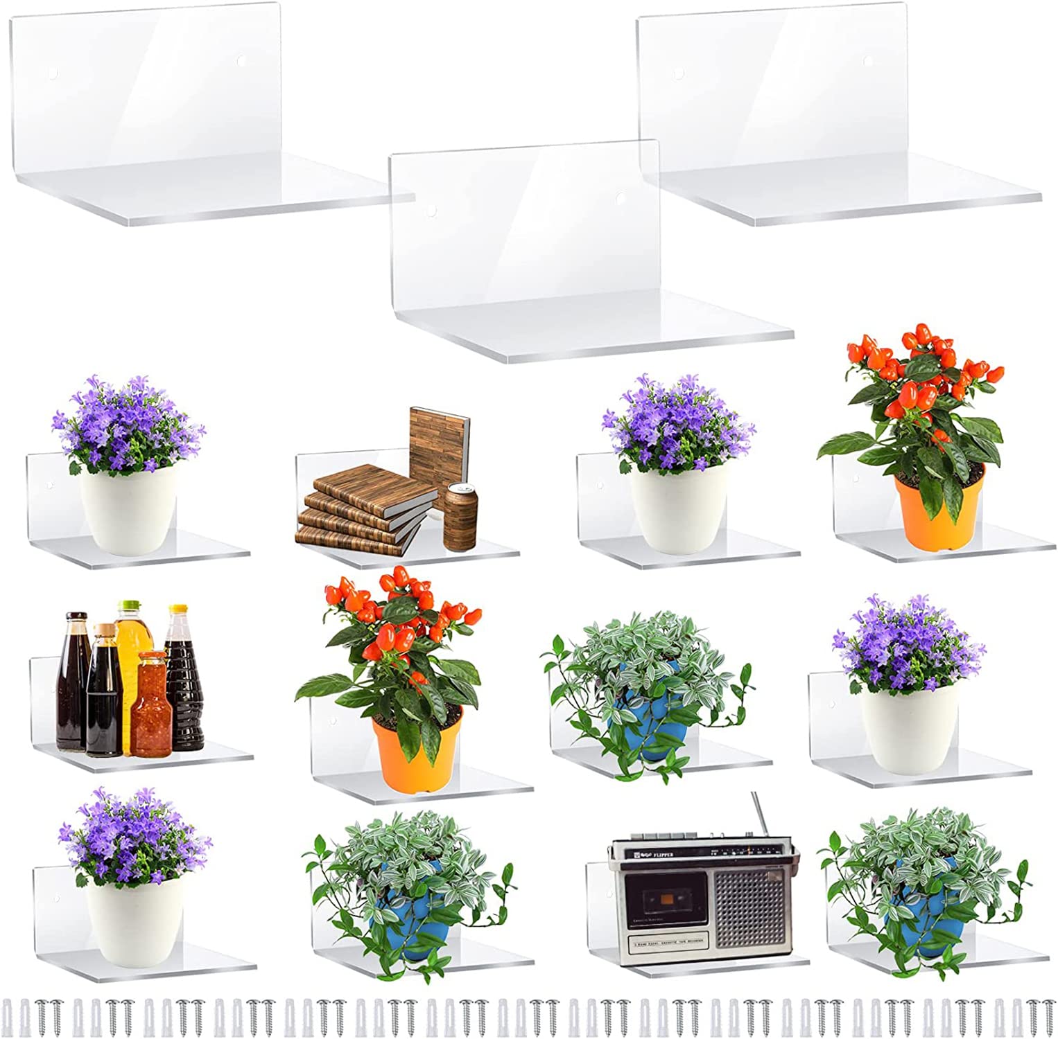 Parikshit Sublimation 2pcs Extra Heavy Duty Invisible Wall Rack Shelf Plant Pot Holder for Living Room Bedroom Books Home Decor Bathroom Kitchen (Pack of 2) 4