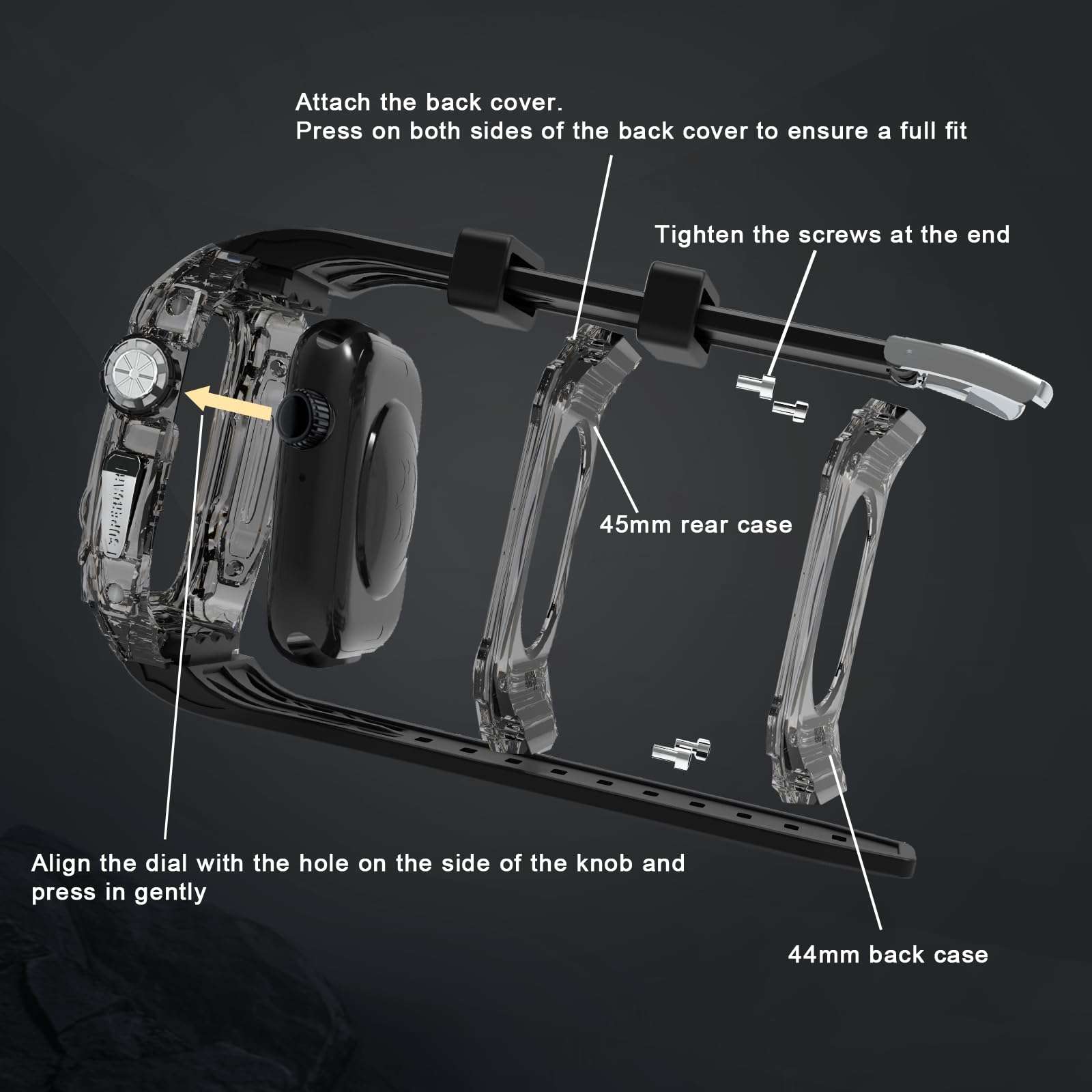 Silicone Case for Apple Watch 9 8 7 45mm 6 44mm, Men Sport Bands Rugged Case for iWatch 6 5 4 SE 44mm Full Protective Cover, Novetly Designed for Apple Watch Case with Luxury Band Case Gifts,Black 4