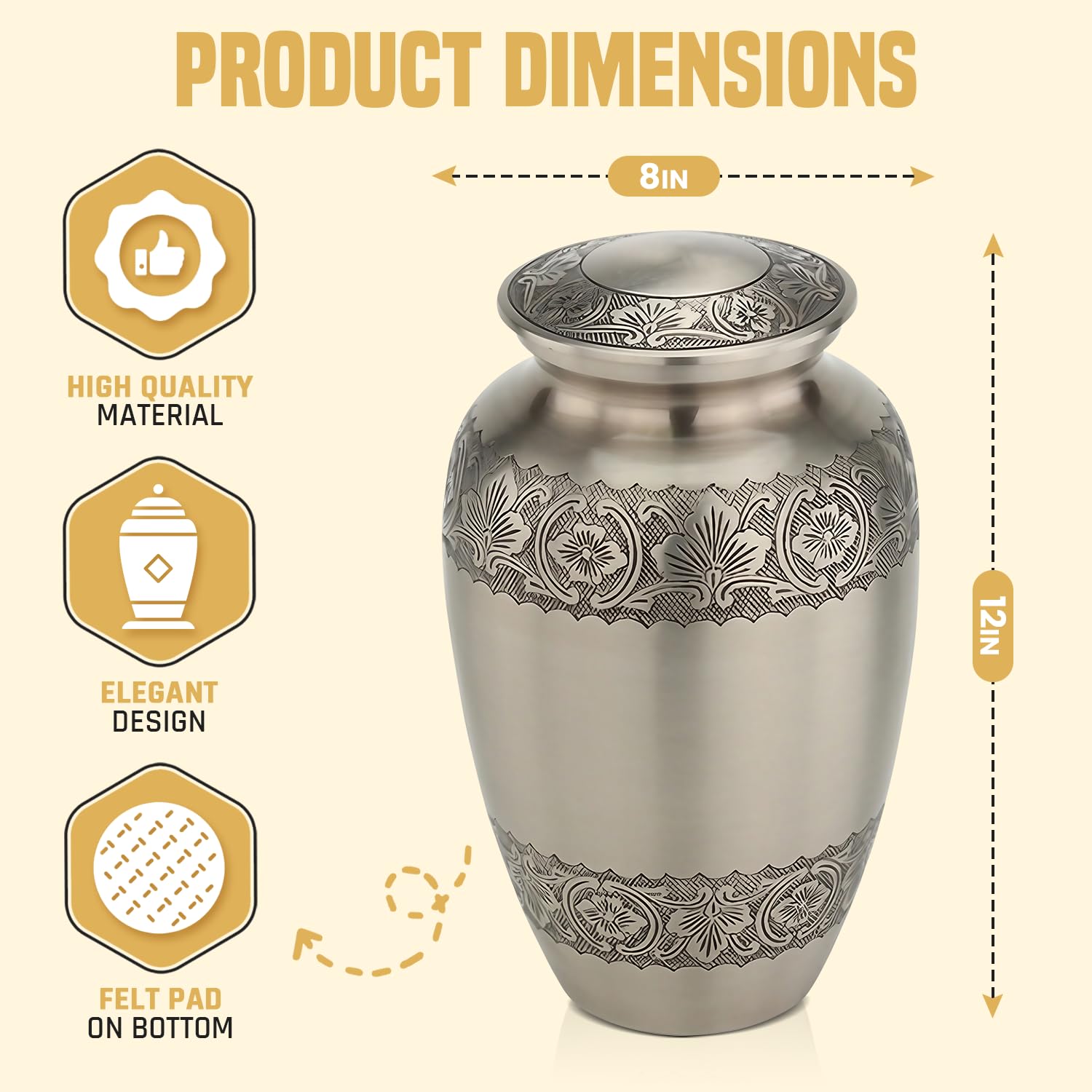 Blessings Decor Cremation Urns for Human Ashes Adult for Funeral, Burial, Home, Cremation Urns for Human Ashes (Silver Flower) 4