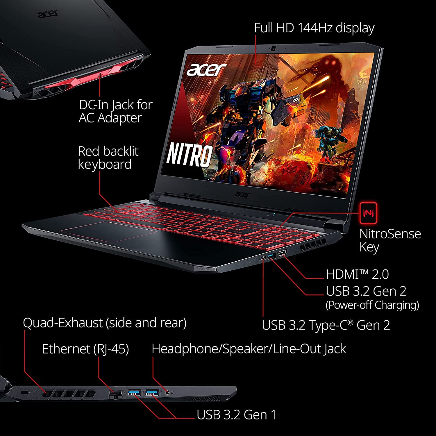 Acer Nitro 5 Gaming Laptop 15.6" FHD IPS Display Intel i5-9300H Quad Core Prosessor 16GB DDR4 Dual 256GB NVMe SSD NVIDIA GeForce GTX 1650 Wi-Fi 6 Backlit Keyboard Windows 10 w/ RE USB3.0 Flash Drive 3