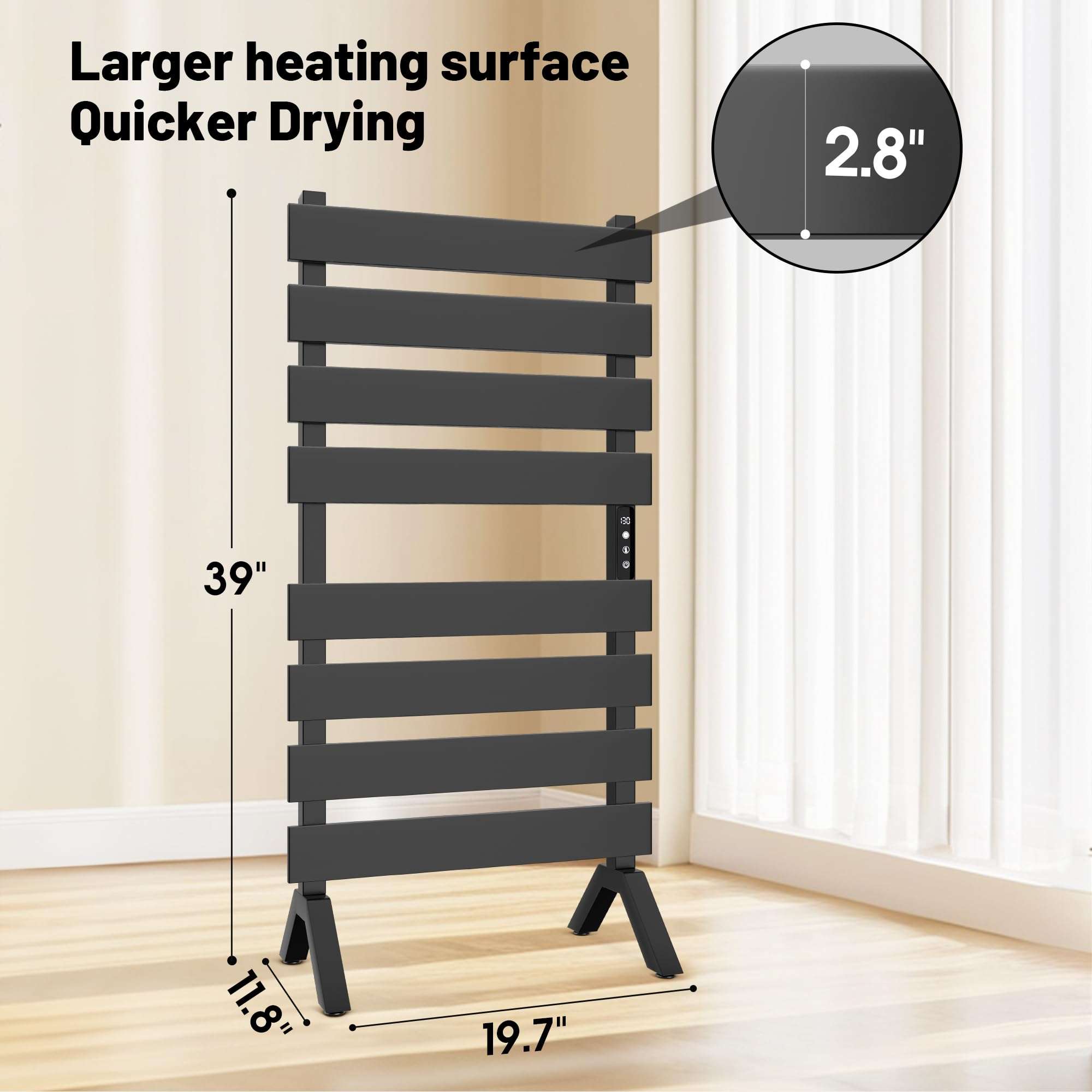 Poloma Freestanding Heated Towel Racks for Bathroom, Towel Warmer Rack, Towel Dryer, Matt Black. 3