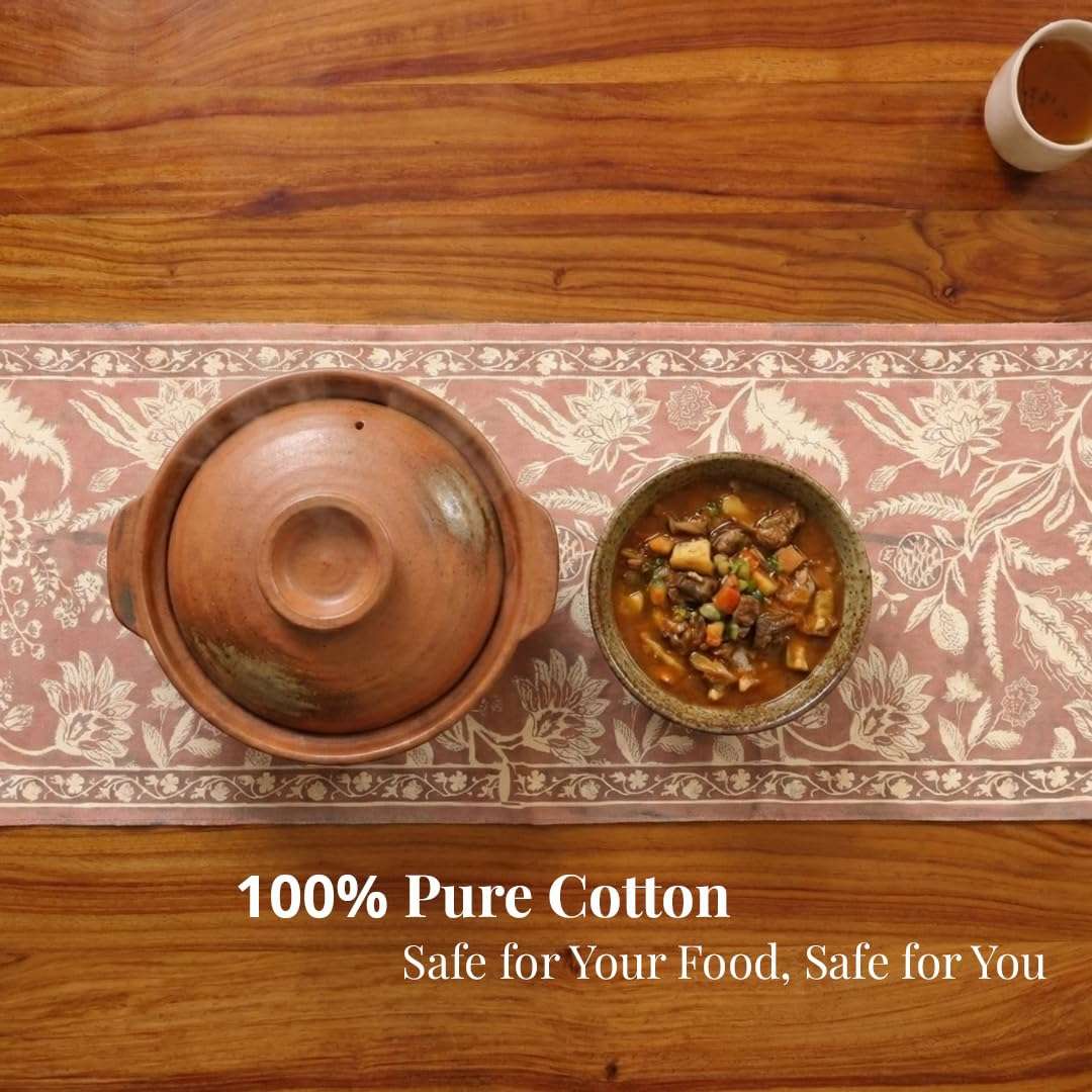 Peepul Tree Handmade Table Runner-4 Seater| Cotton Canvas Fabric Table Runner for Coffee & Centre Table | Non-Slippery | Heat-Resistant |12" x 60"Inch | Peach | Home Decor Gift Items 5