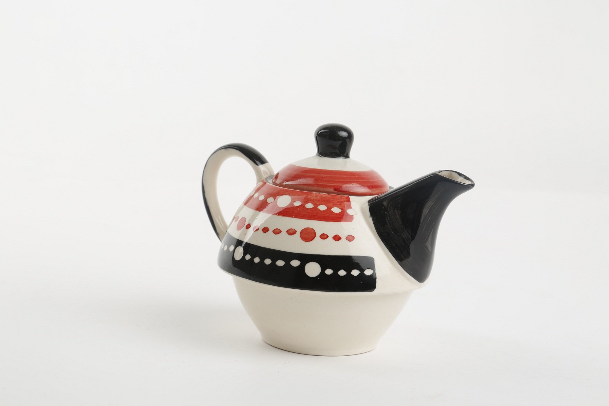Caffeine Ceramic Handmade red & Black Dotted 2 in1 Tea pot (Set of 2, Single Kettle with Cup) 5