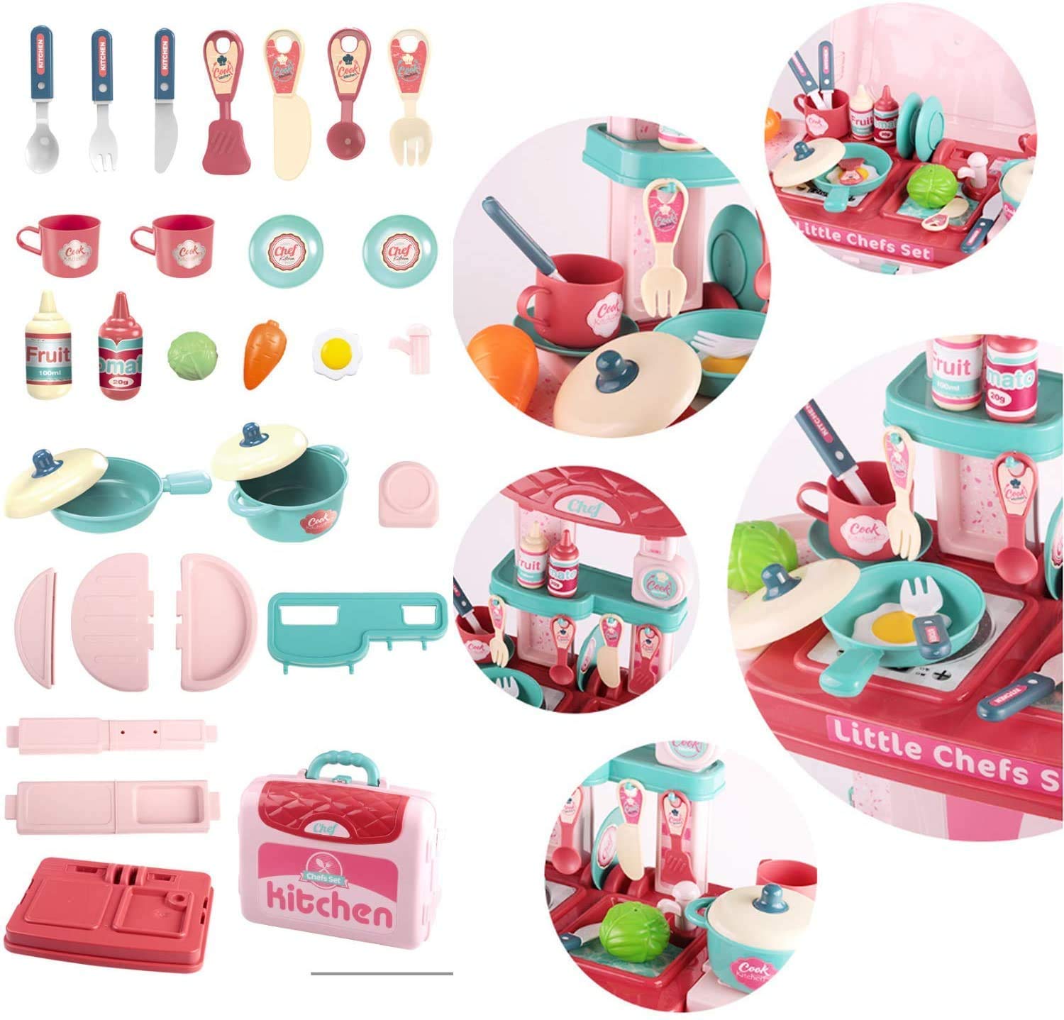 Ometer 3 in 1 Pretend to Play Plastic Kitchen Set with Comfortably Pack in Suitcase for Kids (Multicolour) 5