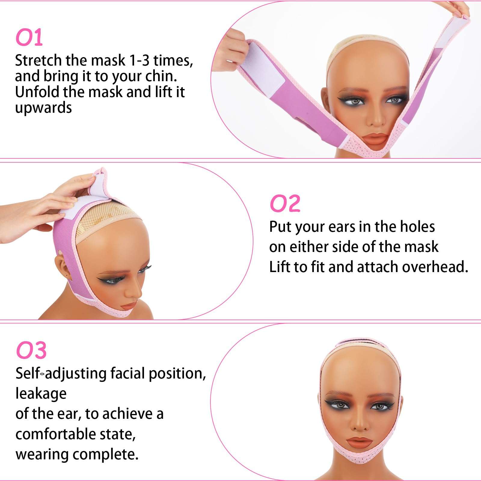 Lusofie 2PCS V-Line Mask Reusable V Line Lifting Mask Womens Chin Strap for Sleeping Double Chin Reducer, V Shaped Face Lifting Strap Face Slimming, Jaw Exerciser for Women (Pink & Purple) 5