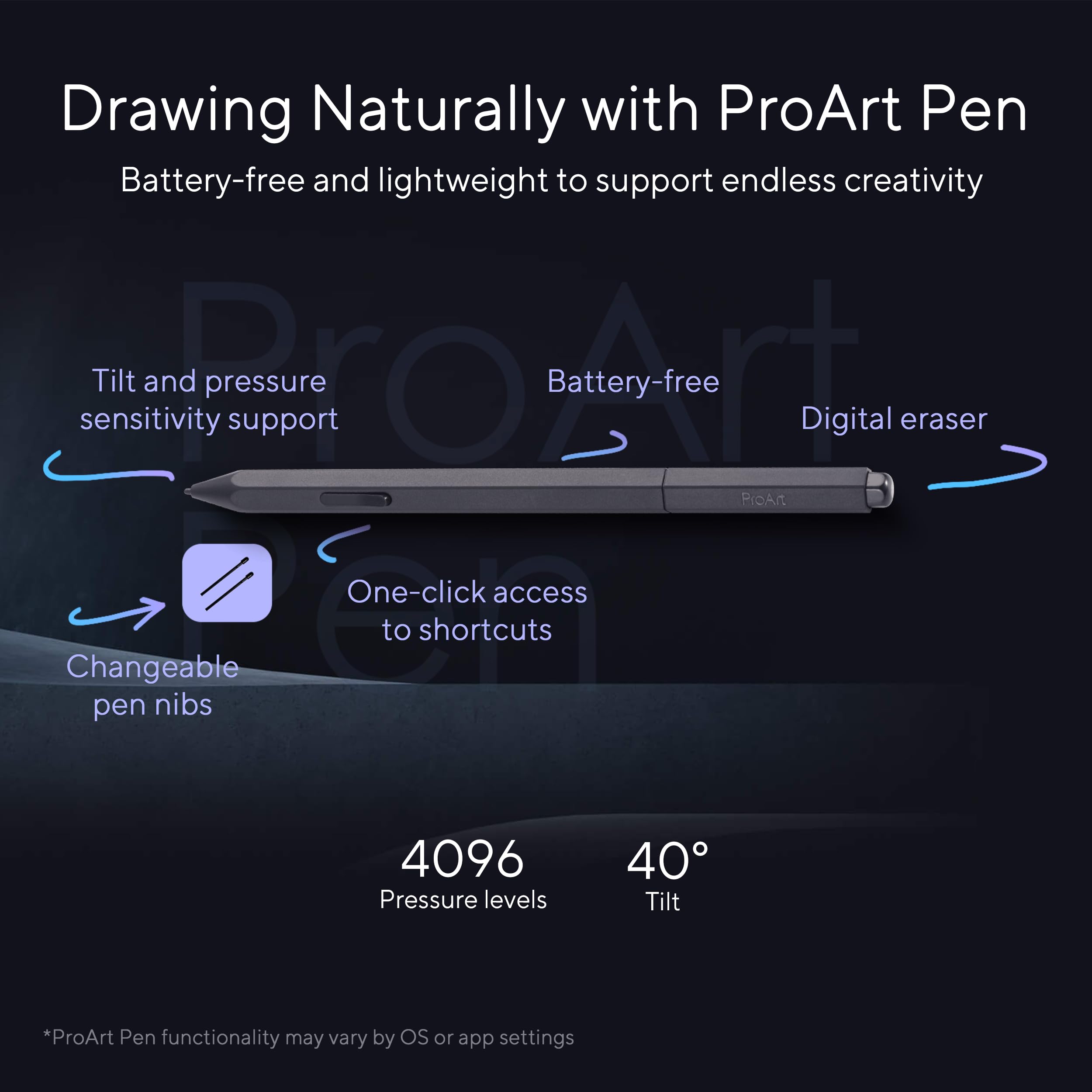 ASUS ProArt Pen (MPA01) - WACOM EMR Technology, Lightweight, Battery-Free, 4096-level Pressure Sensitivity, 40 Degrees tilt, Digital Eraser, Shortcut Key, Changeable Pen nibs 4