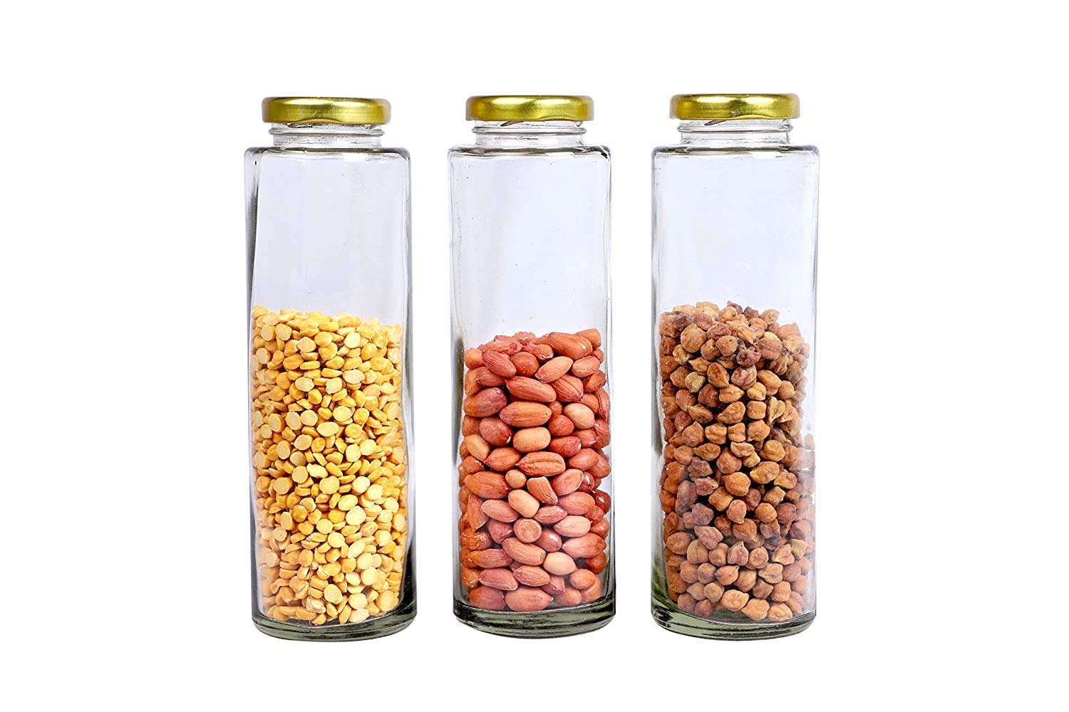 ARUZEN 500 ML Big Bamboo Clear Long Glass Jars Pickle Cereal Spice Grocery Grain Storage Jars [Pack of 6] 3