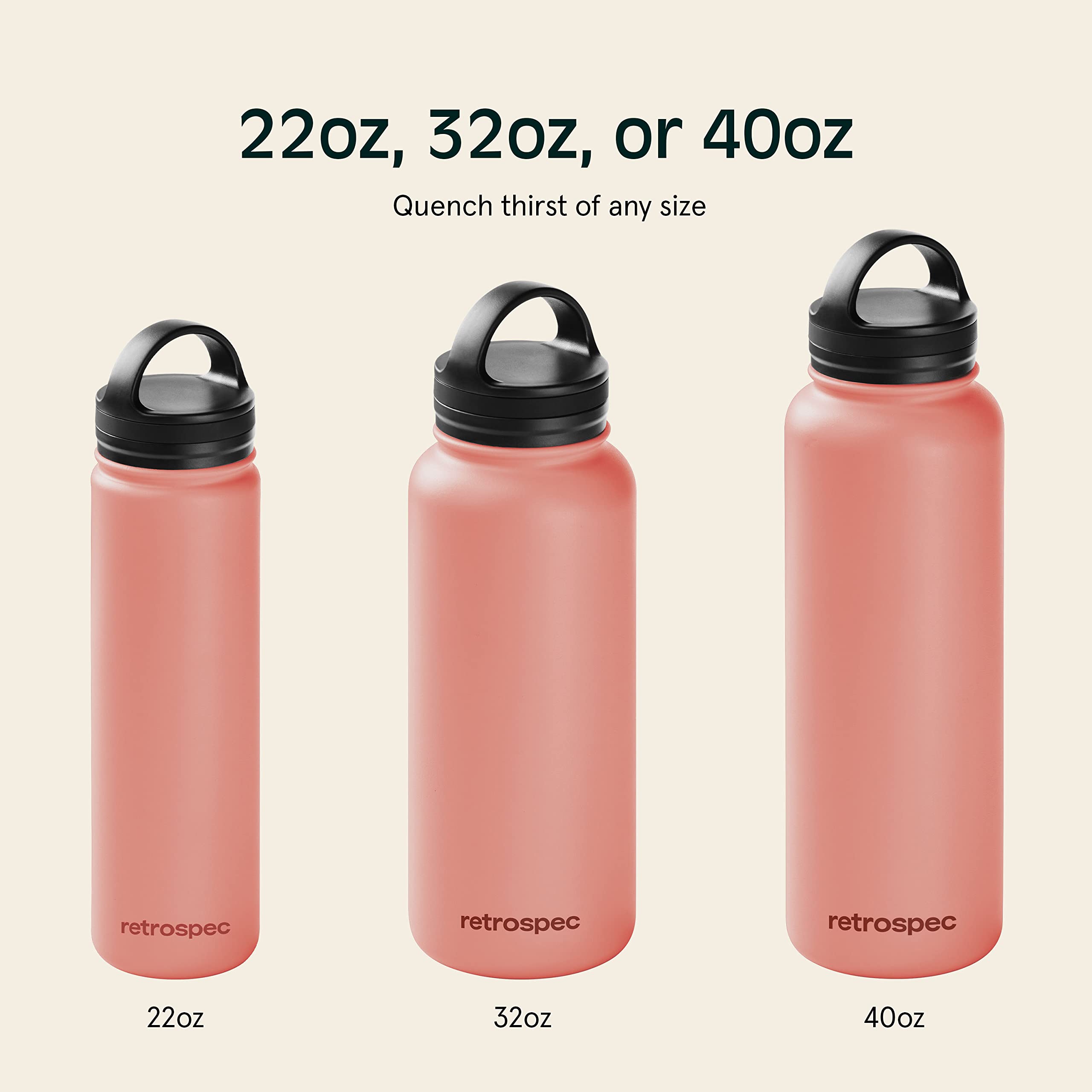 Retrospec Alder Insulated Water Bottle with Straw Lid & Handle Cap - Stainless Steel Wide Mouth Double-Wall Vacuum Insulated Thermos - BPA Free Leakproof Canteen - Melon, 32oz 5