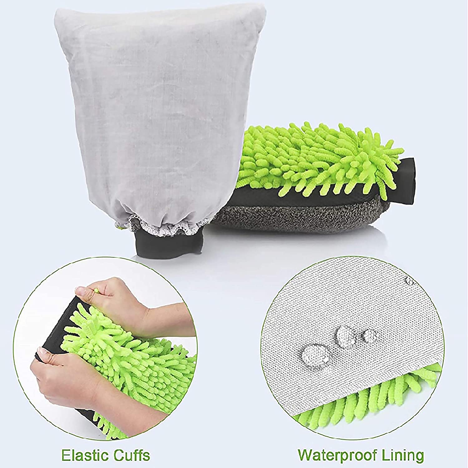 CarFrill Premium Microfiber Car Wash Mitt & Cleaning Cloth, 2 Dust Towels & Mitt Home, Office, Car Wash, Kitchen Cleaning Set (2 Pic Gloves 900 GSM+ 2 Pic (40X40 CM Dual Color 900 GSM Microfiber Cloth) 3