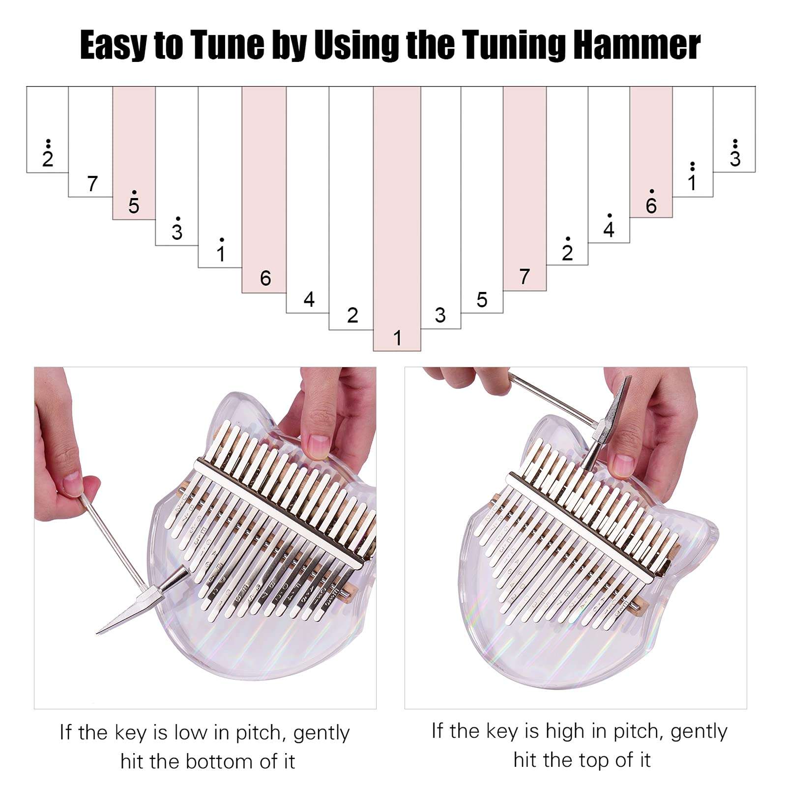 17 Keys Transparent Acrylic Thumb Piano Kalimba with Carry Case Tunin Hammer Stickers Cleanin Cloth Music Book 6