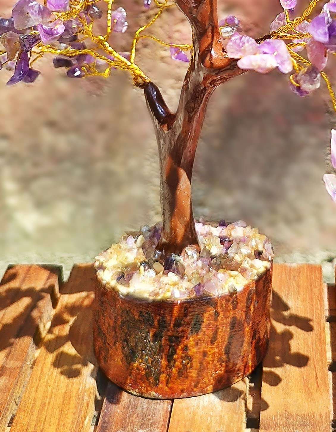 MUREN ® Amethyst Healing Crystals Tree Aura Cleansing, Reiki Gemstones 300 Beads Wooden Base Handcrafted vastu Good Luck Money Tree of Life/Bonsai Feng Shui Spiritual Figurine Gift/Home Decor/Office 3