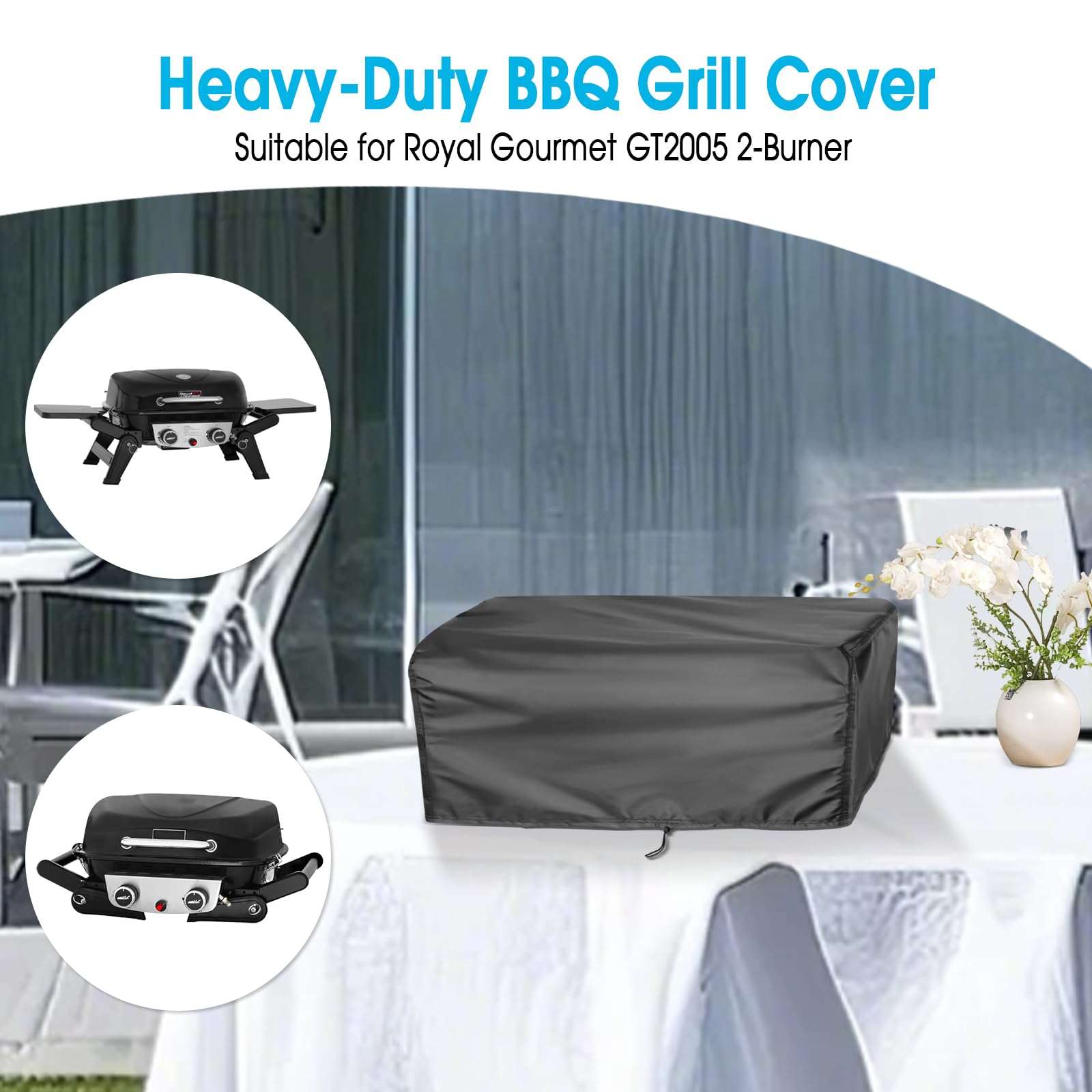 Andacar Grill Cover for Royal Gourmet GT2005 2-Burner, Portable Propane Gas Grill Cover, Outdoor Waterproof Tabletop Grill Covers 3