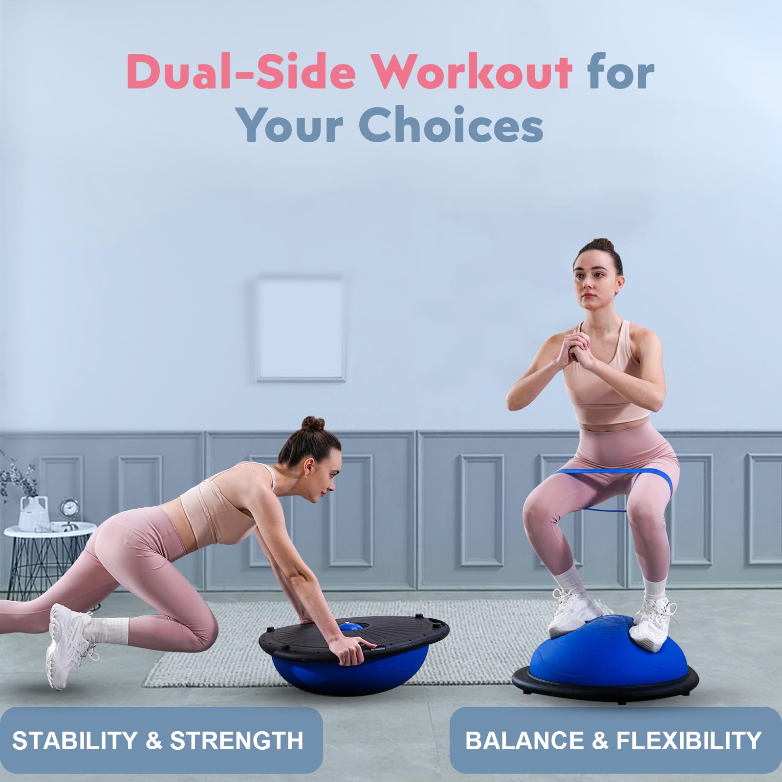 kisnbld Half Balance Ball Trainer, Inflatable Half Exercise Ball Balance Trainer with Pilates Ball & Resistance Bands, Non-Slip Half Yoga Ball for Home Gym Full Body Workouts 6