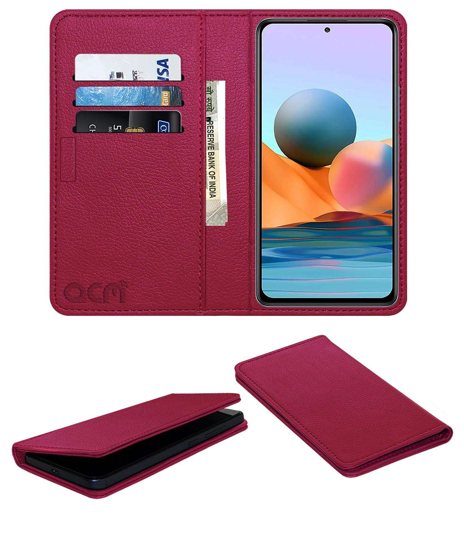 ACM Rich Leather Flip Wallet Front & Back Case Compatible with Mi Redmi Note 10 Pro Mobile Flap Magnetic Cover Pink 1