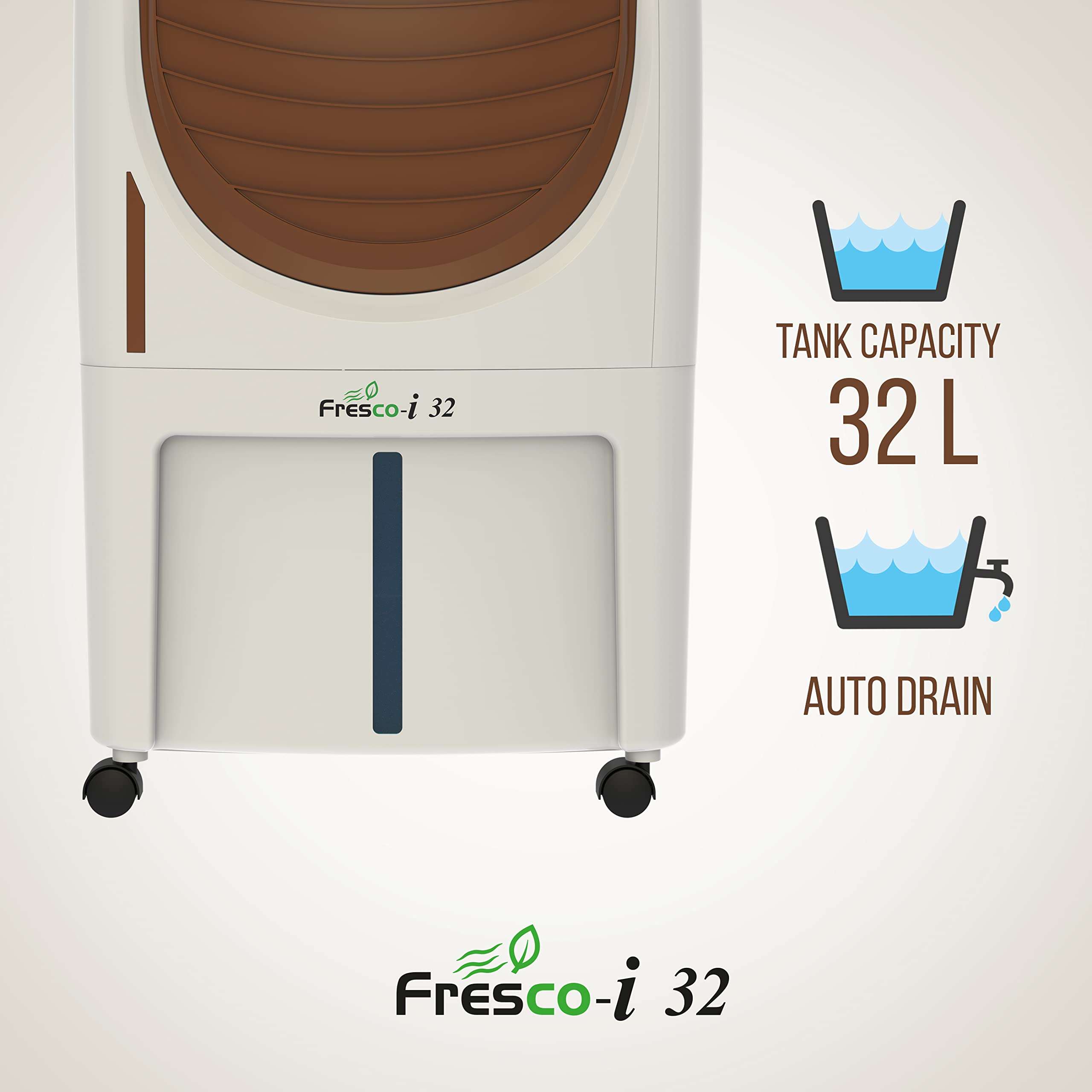 Havells Fresco-i 24L Personal Air Cooler for home | Powerful Air Delivery | High Density Honeycomb Pads | Auto Drain, Humidity Control, Dust Filter Net, Overload Protection | Heavy Duty (White/Brown) 5