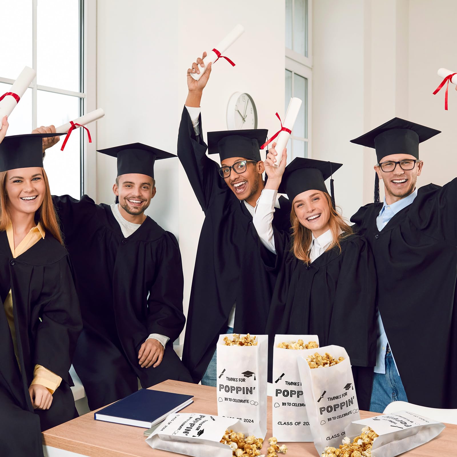 Sunnychicc 200 Pcs Class of 2024 Popcorn Bags Graduation Party Favors Snack Goodie Cookie Bags Grease Resistant Paper Individual Servings for Graduation Party Pop Corn Bag Bulk Graduation Party Favors 6