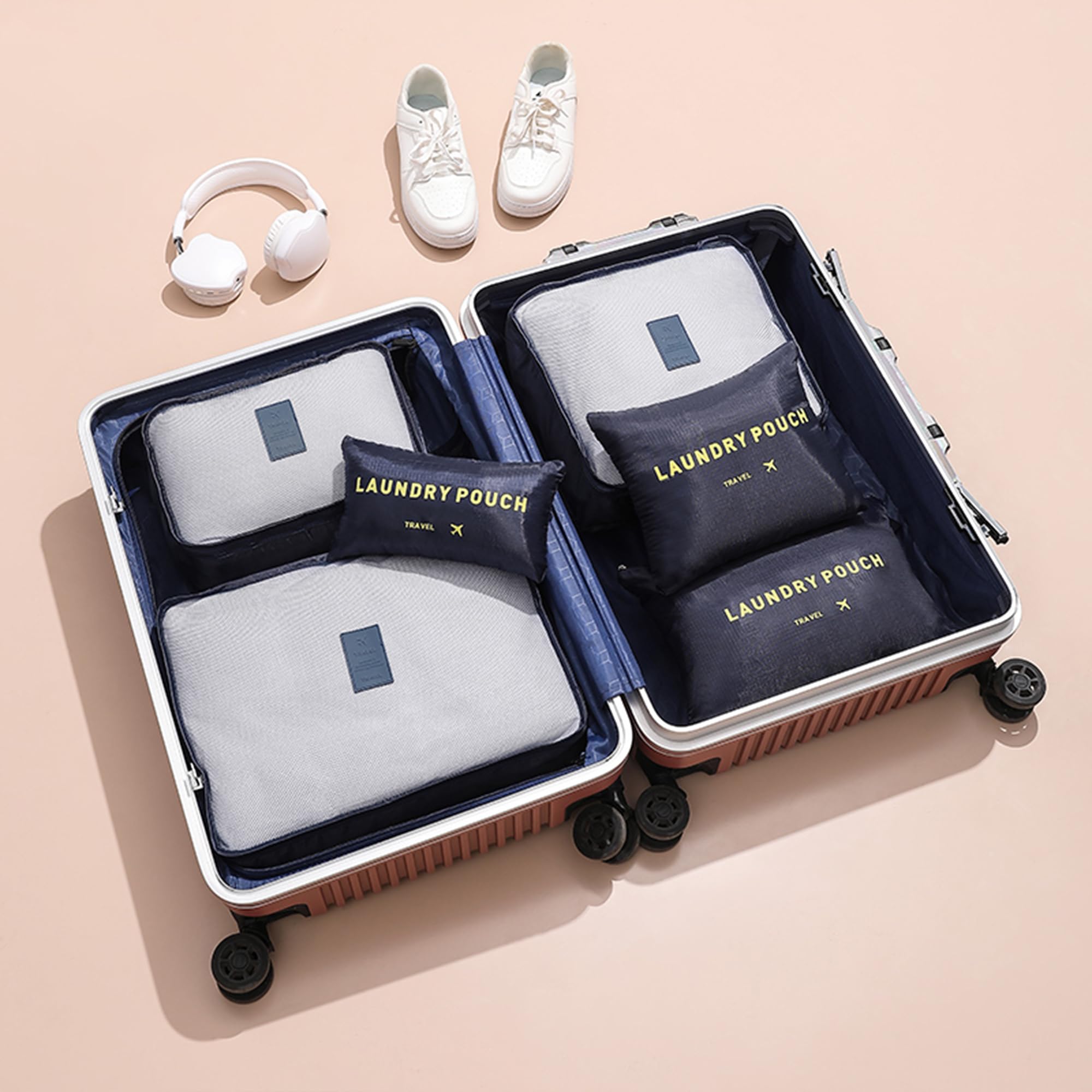 Kuber Industries 30 Pcs Travel Luggage Bag | Toiletry Bag for Jewellery-Watches-Bracelets | Multi-Purpose Storage Bag with Handle | Travel Utility Storage Pouches | LYN16-NVY | Navy Blue | Pack of 5 3