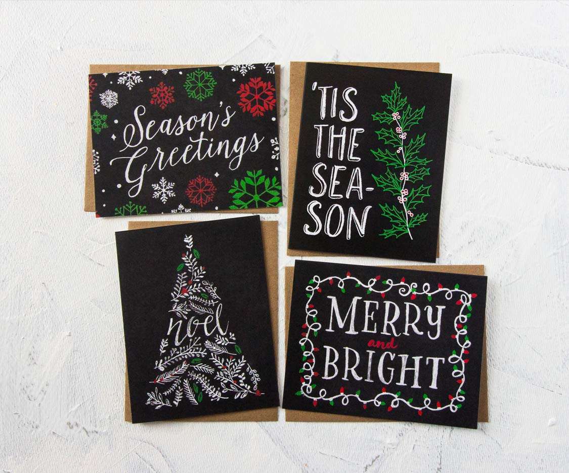 Christmas Cards Boxed Set: Chalk Art Holiday Card Pack (Premium Christmas Card Box Set + Kraft Envelopes) - 4 Unique Assorted Chalkboard Designs - Proudly Made in The USA by Palmer Street Press (36) 2