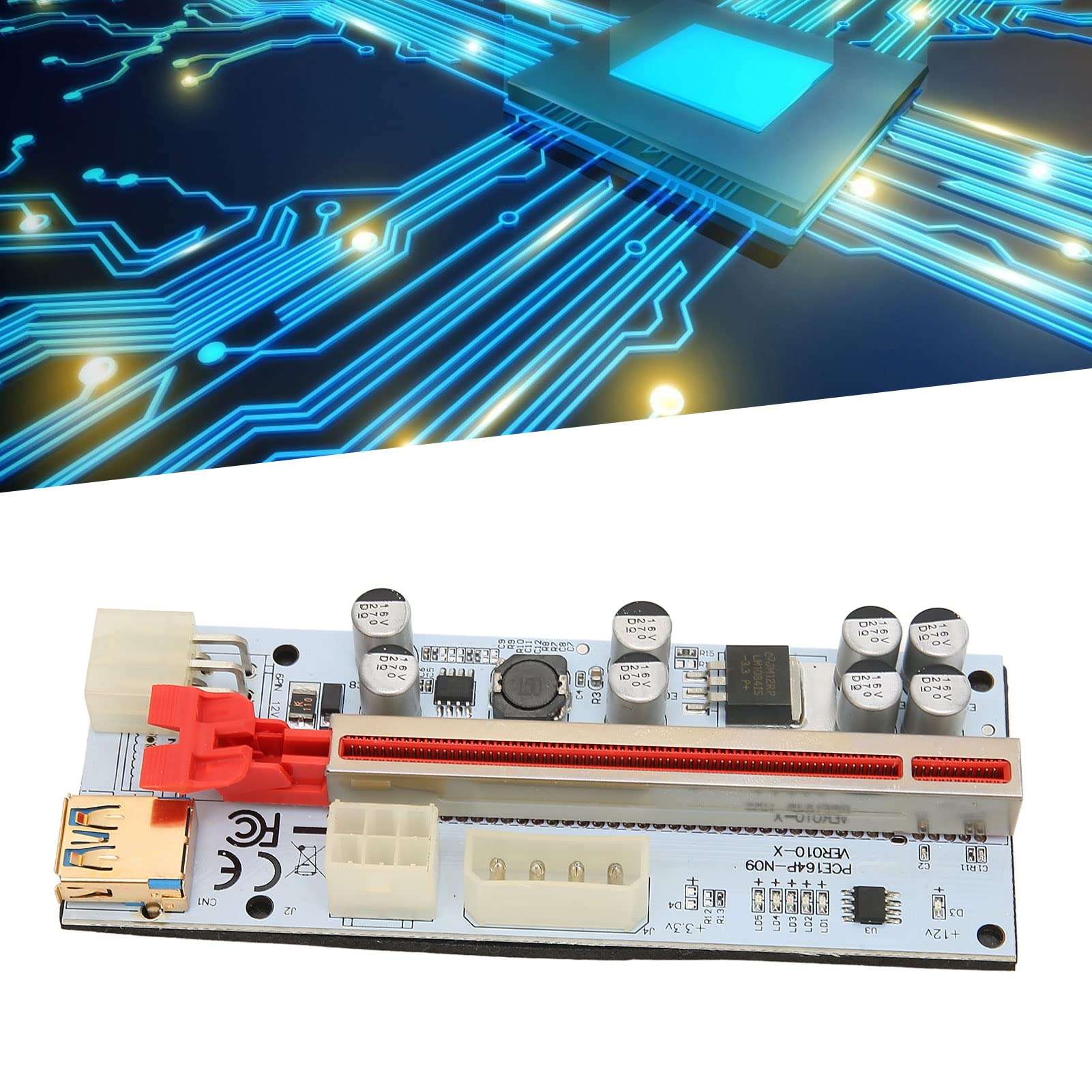 PCIE Riser Card Cable 1X to X16 Extension Cable Adapter Card Cable with 8 Firm Capacitors Anti Interference GPU Plug and Play for Linx WinXP/7/8/10 6